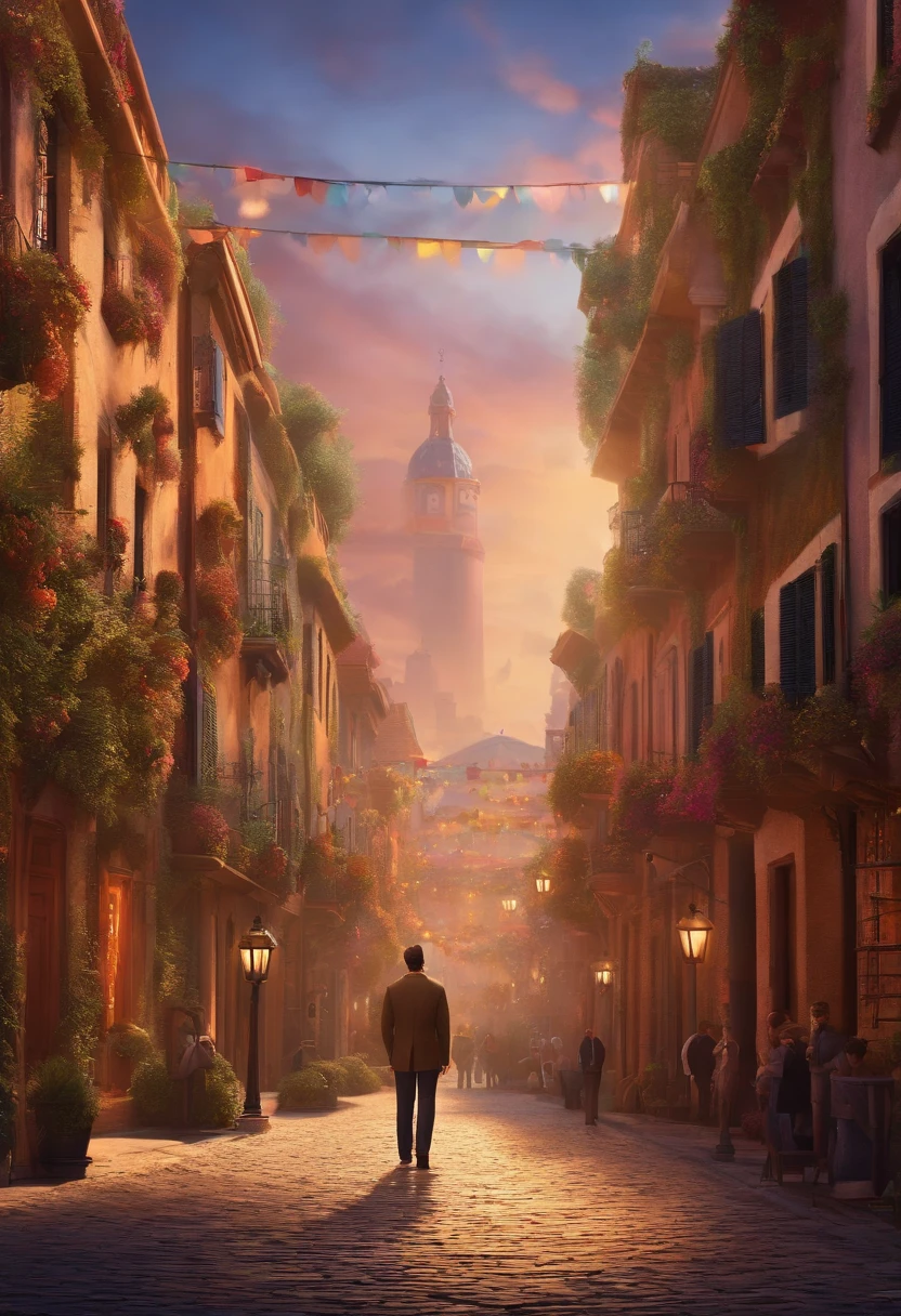 A city councilman looking at a dream project inspired by Pixar animation, de perto. The character takes center stage with captivating facial expressions, oferecendo um toque de irrealidade