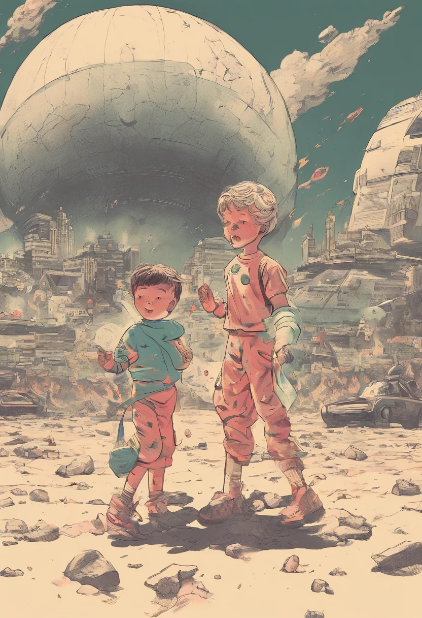 “A picture depicting children in the Middle East, laughing and joking together while enjoying slices of fresh watermelon. They appear cheerful, holding and eating the watermelon slices with their hands. In the background, there is the chaos of war, evident from the rubble of buildings and the smoke engulfing the sky. The children seem undisturbed by the situation, instead, they seem to be relishing the small moment amidst the crisis that has befallen their country.”