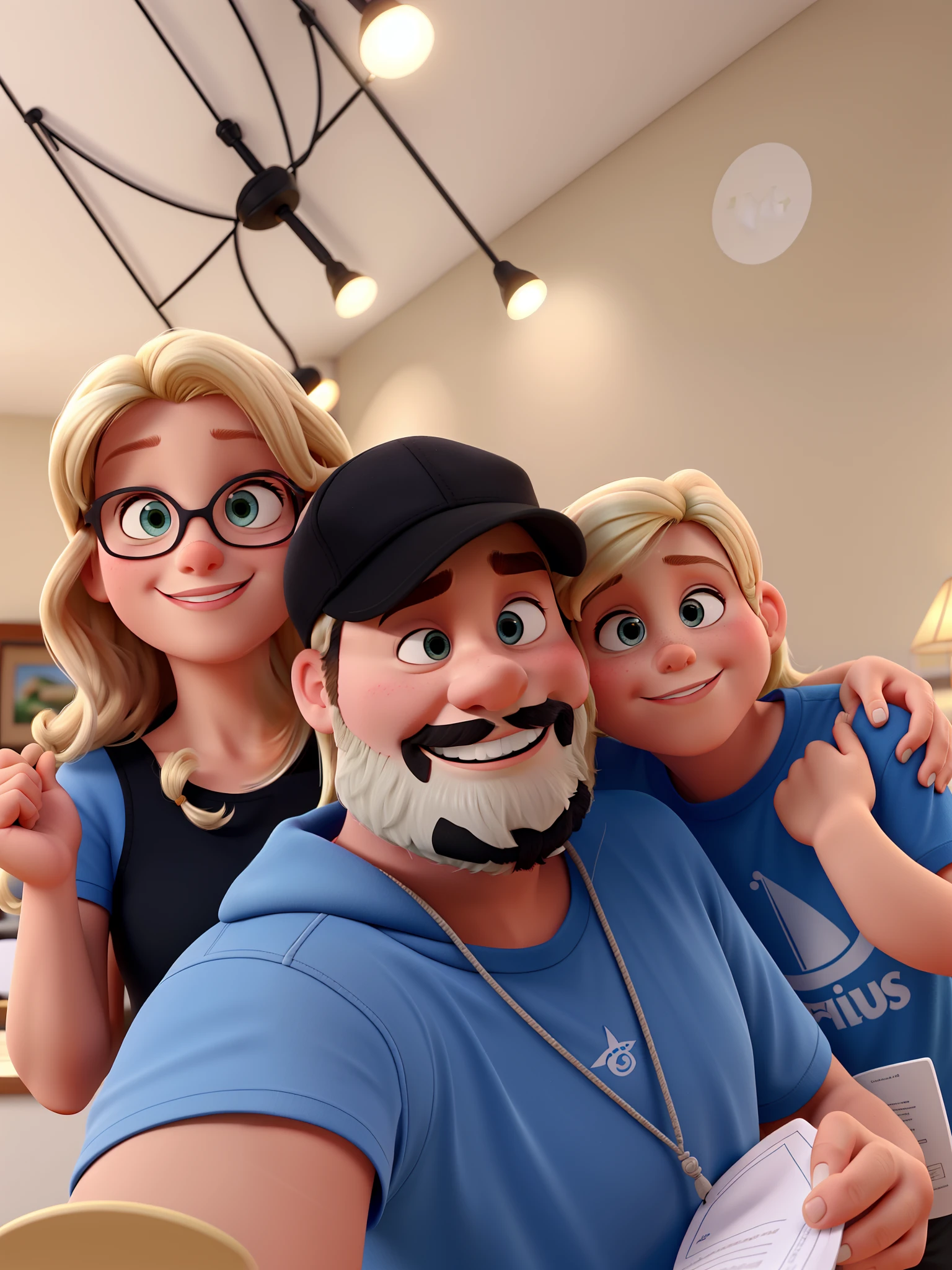 A Pixar-Style Family, blonde mom, filho de cabelo castanho escuro, alta qualidade, melhor qualidade
