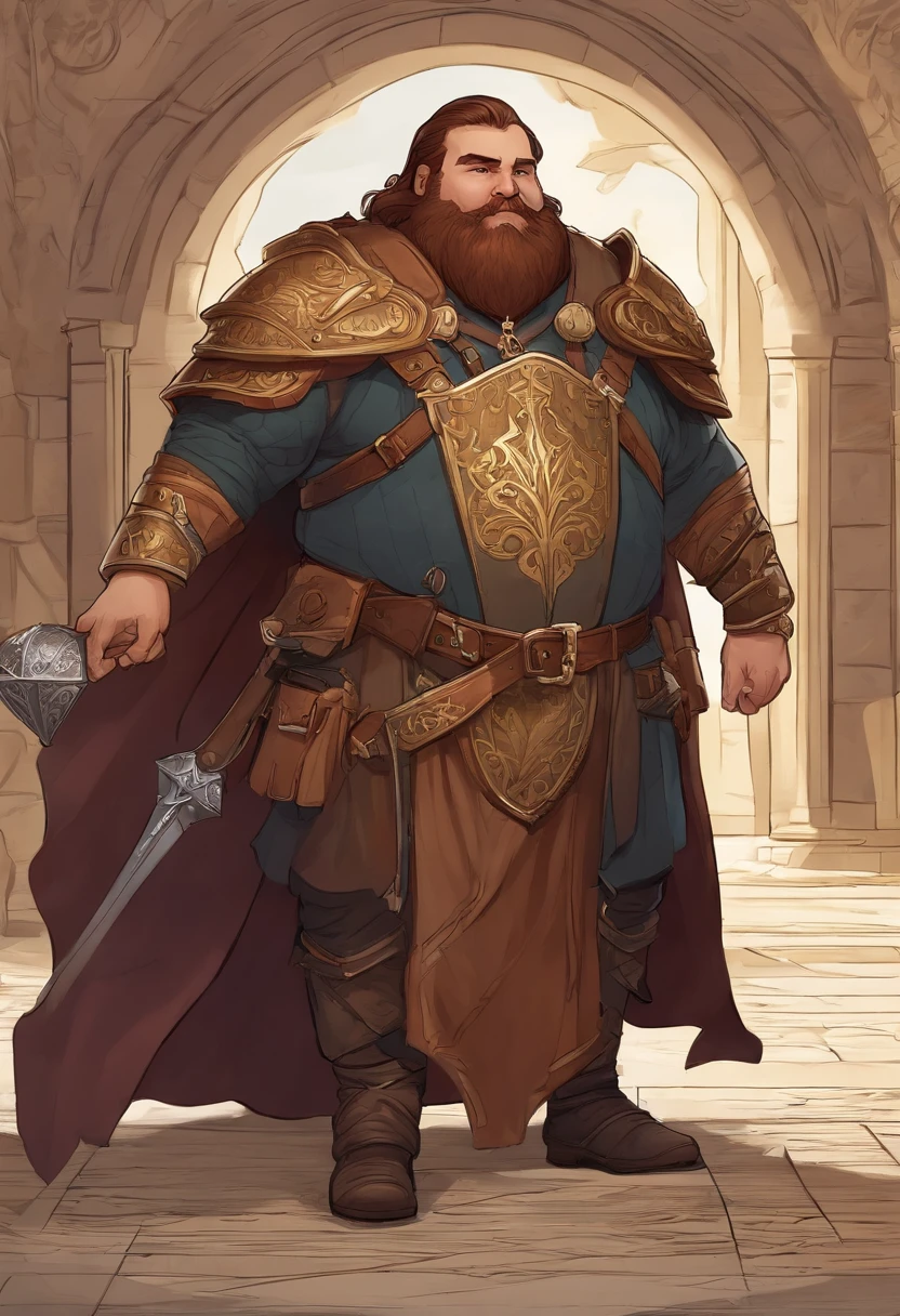 There's a drawing of a fat man, com um escudo, Vencedor do concurso de design de personagens, design de personagem guerreiro, design de personagens de d & d, d&d character commission, personagem dnd guerreiro, conceito de personagem de fantasia heroica, comic character design, d & d design de personagens, arte conceitual colorida, conceito de personagem de fantasia, Conceito de personagem DND Golias, conceito de personagem