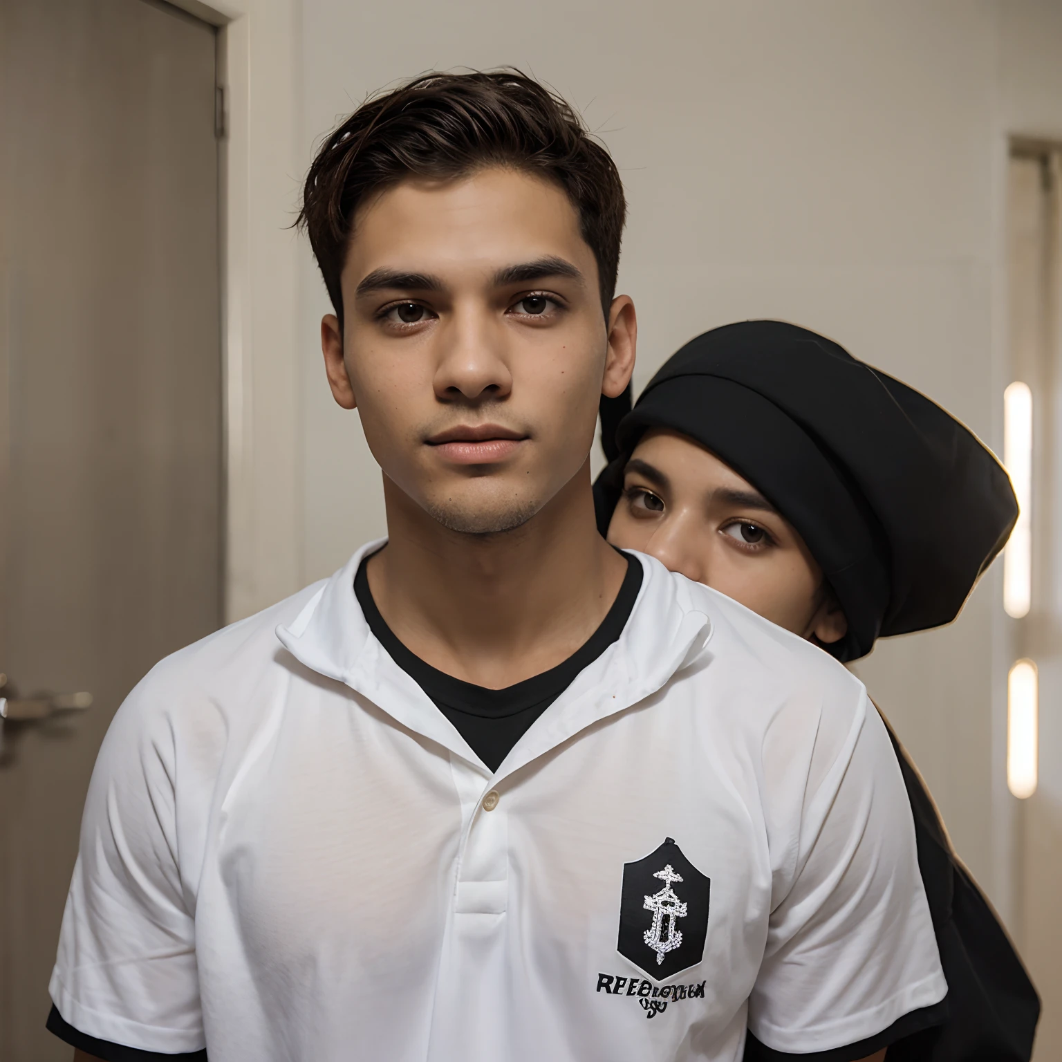 Obra-prima, de melhor qualidade, um jovem negro masculino de 19 anos olhos pretos cabelo curto cacheado com roupa social na igreja