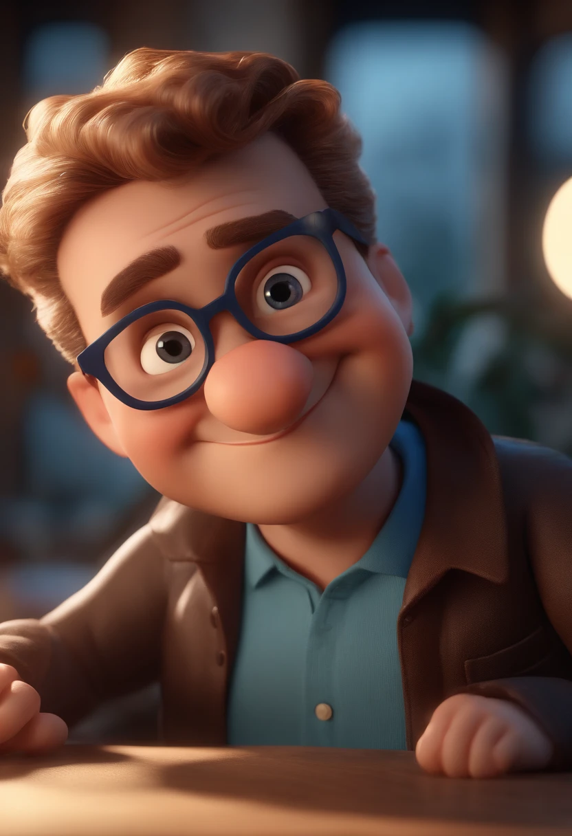 Cartoon character of a man with black glasses and a blue shirt, animation character, Caractere estilizado, animation style rendering, 3D estilizado, Arnold Maya render, 3 d render stylized, toon render keyshot, Personagem 3D, Personagem 3D, 3d rendering stylized, 3 d character render, personagem de desenho animado, Personagem de close up, Pose de personagem,  (Estilo Pixar) (master part:1.2) (Bokeh) (best quality) (pele detalhada) (textura detalhada) (8k) (argila) (Cinematic lighting) (foco nítido