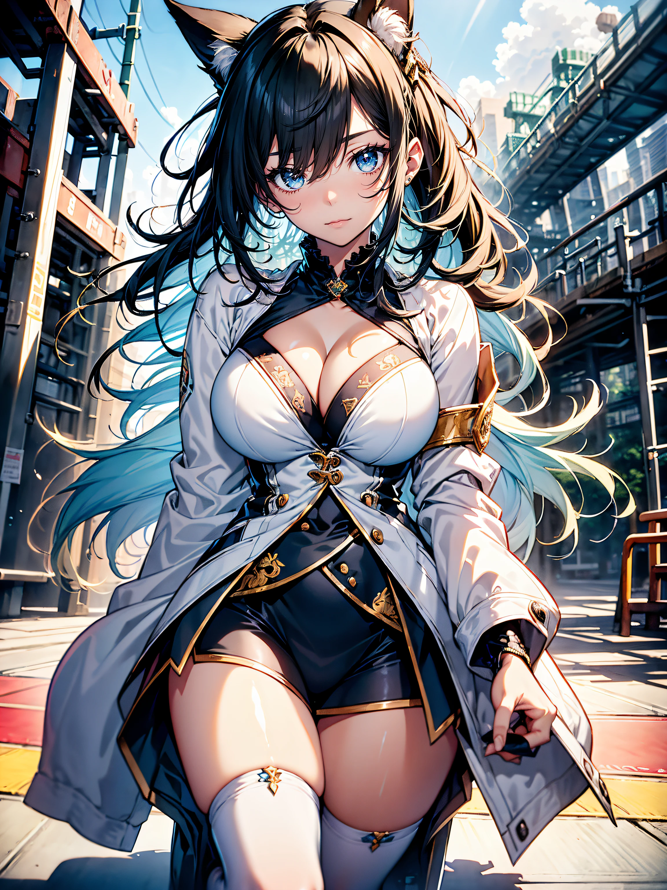 ((student clothes:1.3)),hiquality, hight resolution, ultra-detailliert, high-level image quality, hightquality, anime illustrated, (finely detailed beautiful eye: 1.2), Detailed eye depiction, (finely detailed eyes and detailed face:1.3), (extremely details CG, Best Shadow:1.1), Depth of field and blur, (Perfect Detail: 1.1) , digitial illustration, Enamel Art, Center, Watercolor painting, art stations, concept-art, character sheets, Lightning Wave, beautiful anime watercolors, Vibrant colors, Sharp Focus, art by:hyung tae kim, Fine detail, intricate detailes, Curvaceous body, Detailed eye depiction, Vibrant colors,((Nervous look before riding a roller coaster))