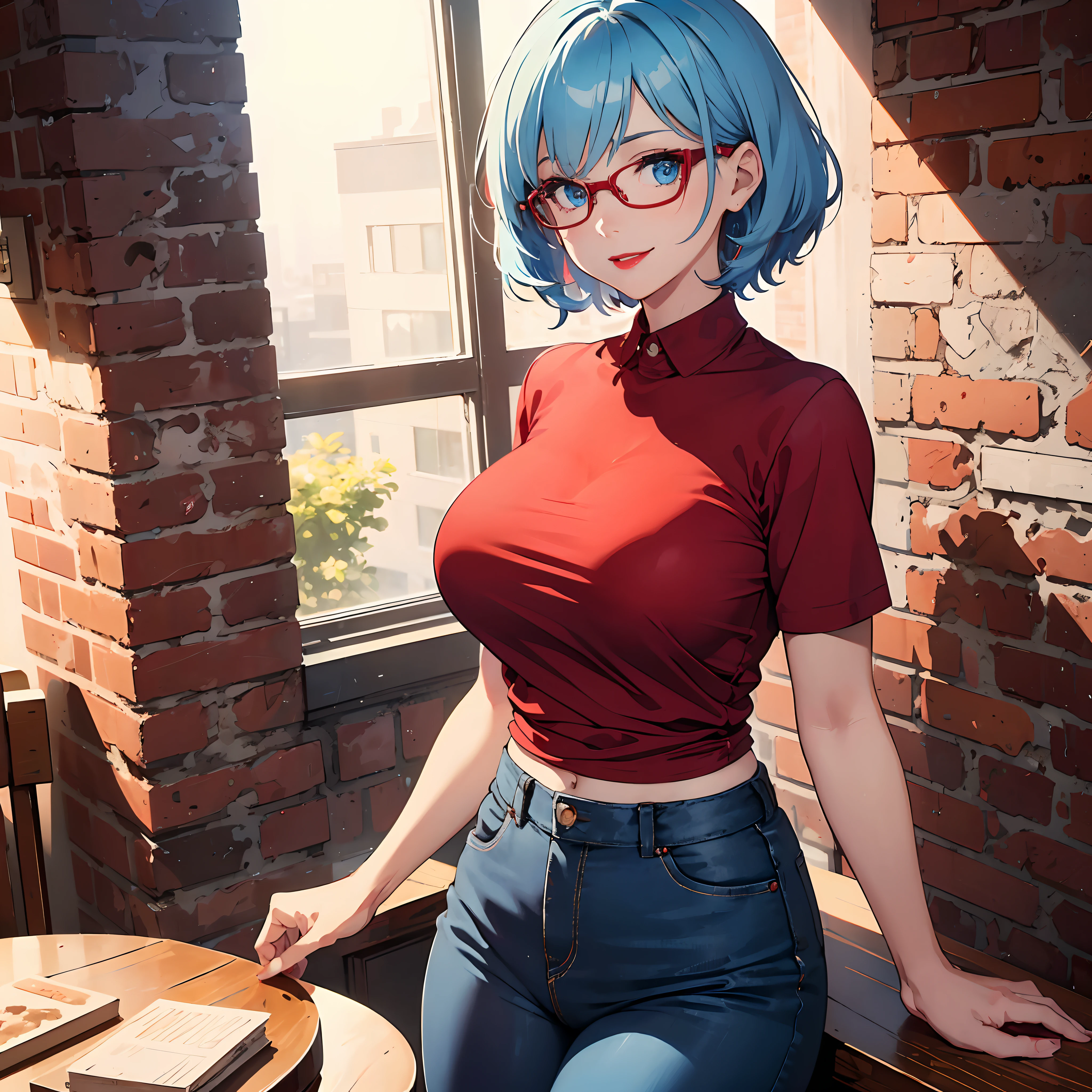 1girl,, masterpiece, highest quality, highest quality visuals, highest details, <lora:MooskieV4 - V7:0.5> mooskiev4, 1girl, solo, realistic, short hair, breasts, lips, looking at viewer, blue eyes, <lora:MooskieV4 - Epoch 7:0.5> mooskiev9, MooskieV4, 1girl, solo, looking at viewer, shoulder length hair, closed mouth, blue hair, ear piercing, hair over face, masterpiece, highest quality, highest quality visuals, highest details,, <lora:Mooskie Merge - NSFW:0.2>, MooskieV4, Mooskie, blue hair, shoulder length hair, nose piercing, glasses, shirt, pants,jewelry, upper body, smile, necklace, chubby<lora:LCM_SD15:1.0>