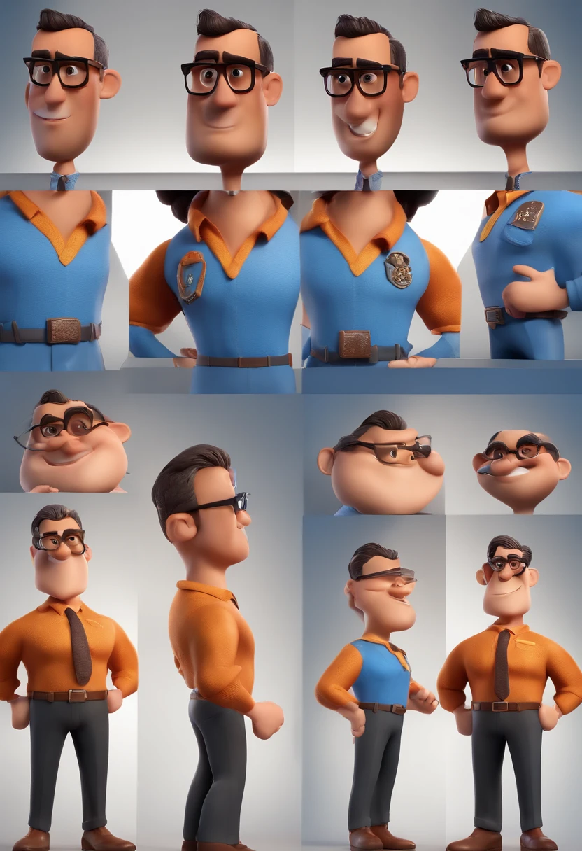 Cartoon character of a man with black glasses and a blue shirt, animation character, Caractere estilizado, animation style rendering, 3D estilizado, Arnold Maya render, 3 d render stylized, toon render keyshot, Personagem 3D, Personagem 3D, 3d rendering stylized, 3 d character render, personagem de desenho animado, Personagem de close up, Pose de personagem, (Estilo Pixar) (master part:1.2) (Bokeh) (best quality) (pele detalhada) (textura detalhada) (8k) (argila) (Cinematic lighting) (foco nítido