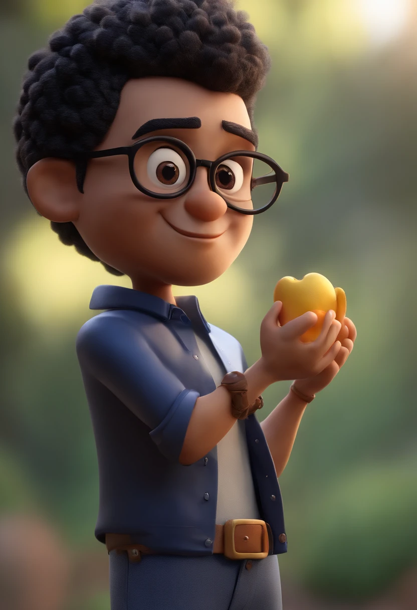 Cartoon character of a man wearing black glasses and a blue shirt, um personagem animado, Caractere estilizado, animation style rendering, 3D estilizado, Arnold Maya render, 3 d render stylized, toon render keyshot, Personagem 3D, Personagem 3D, 3d rendering stylized, 3 d character render, personagem de desenho animado, Personagem de close up, Pose de personagem, (Estilo Pixar) (master part:1.2) (Bokeh) (best quality) (pele detalhada) (textura detalhada) (8k) (argila) (Cinematic lighting) (foco nítido，Senta e vaza a parte superior do corpo