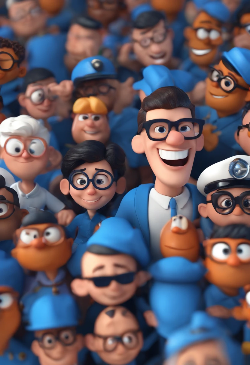 Cartoon character of a man wearing black glasses and a blue shirt, um personagem animado, Caractere estilizado, animation style rendering, 3D estilizado, Arnold Maya render, 3 d render stylized, toon render keyshot, Personagem 3D, Personagem 3D, 3d rendering stylized, 3 d character render, personagem de desenho animado, Personagem de close up, Pose de personagem, (Estilo Pixar) (master part:1.2) (Bokeh) (best quality) (pele detalhada) (textura detalhada) (8k) (argila) (Cinematic lighting) (foco nítido,Senta e vaza a parte superior do corpo