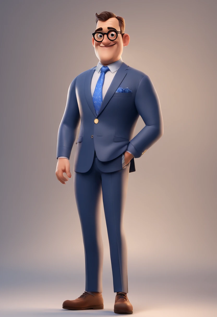 Cartoon character of a man with black glasses and a blue shirt, animation character, Caractere estilizado, animation style rendering, 3D estilizado, Arnold Maya render, 3 d render stylized, toon render keyshot, Personagem 3D, Personagem 3D, 3d rendering stylized, 3 d character render, personagem de desenho animado, Personagem de close up, Pose de personagem,  (Estilo Pixar) (master part:1.2) (Bokeh) (best quality) (pele detalhada) (textura detalhada) (8k) (argila) (Cinematic lighting) (foco nítido