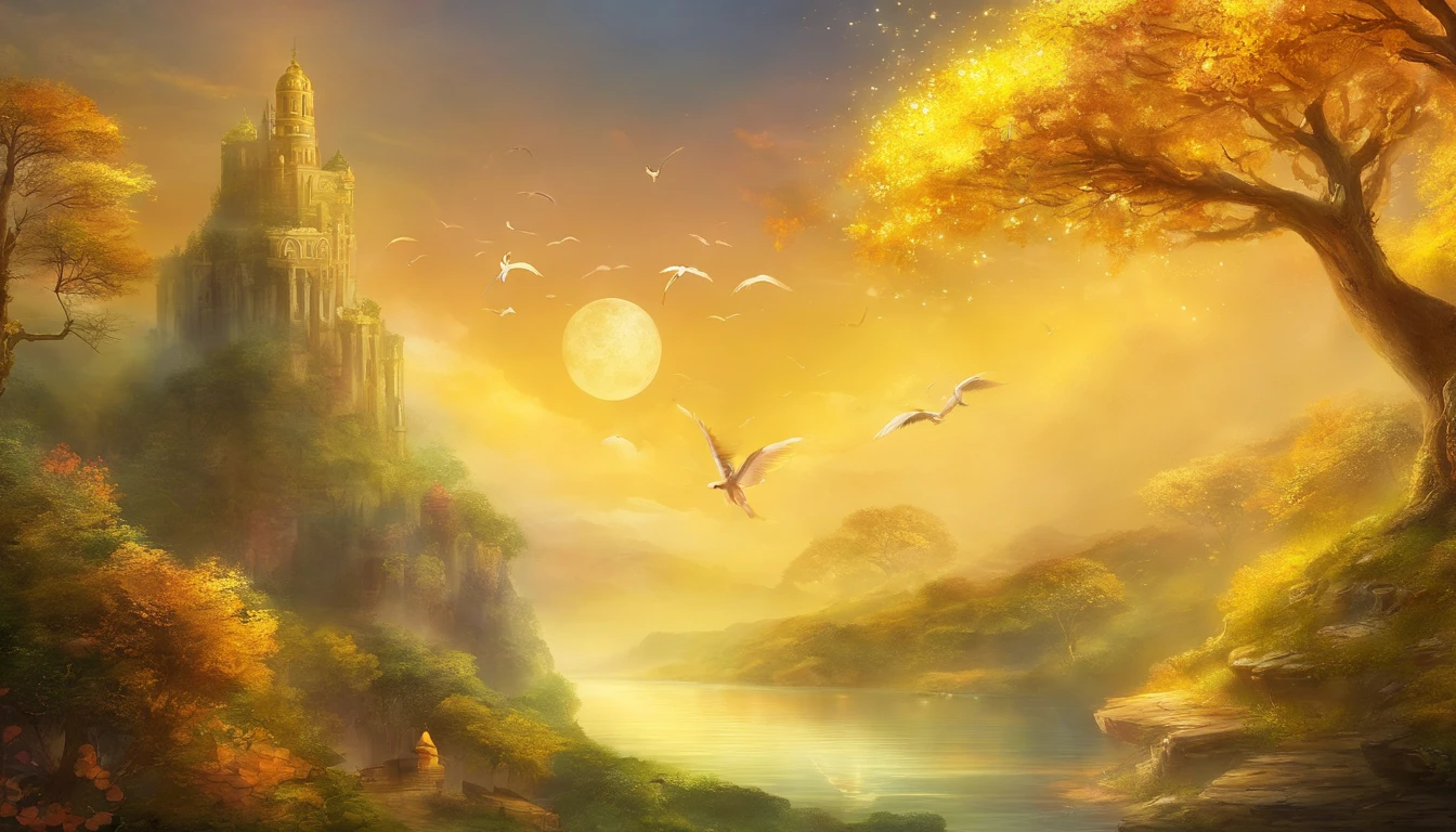 homem vestido amarelo segurando um trofeu e subindo escadas feliz, photoshoot real rainha dos oceanos, fantasy photoshoot, epic 3 d oshun, irradiando luz dourada, como a deusa do sol, luz solar dourada