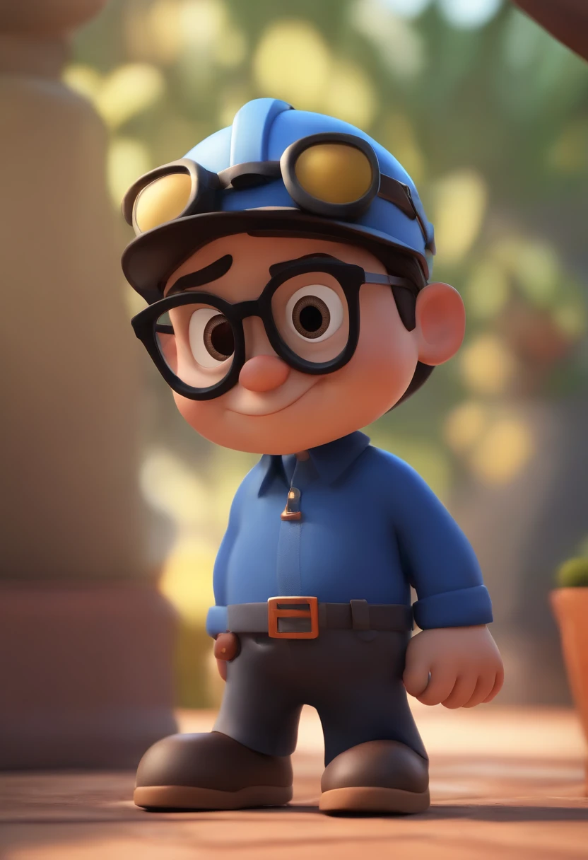 Cartoon character of a man wearing black glasses and a blue shirt, um personagem animado, Caractere estilizado, animation style rendering, 3D estilizado, Arnold Maya render, 3 d render stylized, toon render keyshot, Personagem 3D, Personagem 3D, 3d rendering stylized, 3 d character render, personagem de desenho animado, Personagem de close up, Pose de personagem, (Estilo Pixar) (master part:1.2) (Bokeh) (best quality) (pele detalhada) (textura detalhada) (8k) (argila) (Cinematic lighting) (foco nítido，Senta e vaza a parte superior do corpo