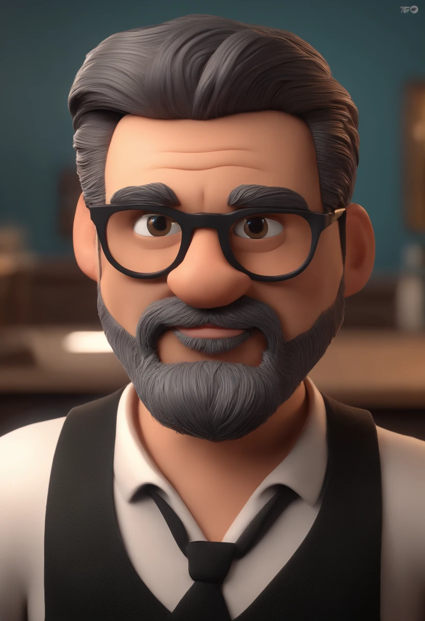 Cartoon character of a man with black glasses and a black polo shirt, cabelo liso, With beard and old school tattoo on his arm, animation character, Caractere estilizado, animation style rendering, 3D estilizado, Arnold Maya render, 3 d render stylized, toon render keyshot, Personagem 3D, Personagem 3D, 3d rendering stylized, 3 d character render, personagem de desenho animado, Personagem de close up, Pose de personagem,  (Estilo Pixar) (master part:1.2) (Bokeh) (best quality) (pele detalhada) (textura detalhada) (8k) (argila) (Cinematic lighting) (foco nítido