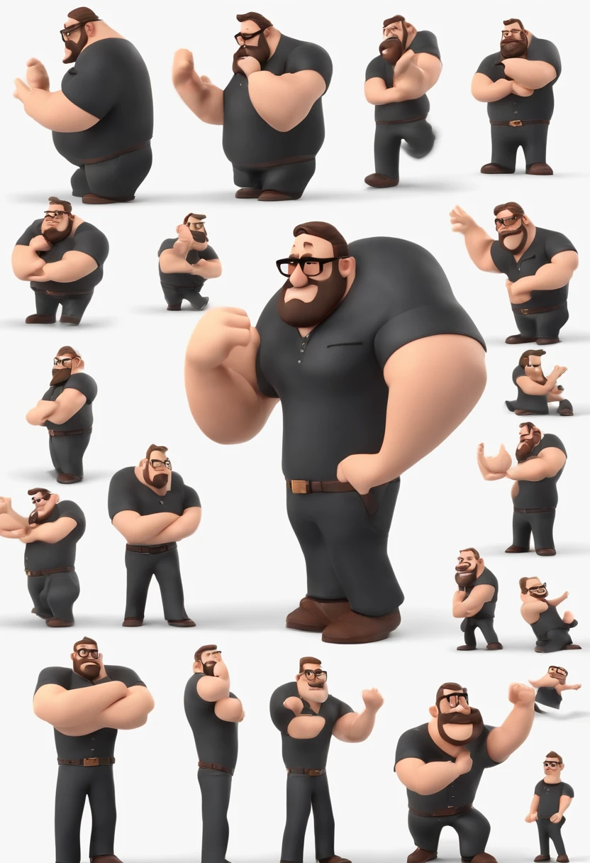 Cartoon character of a man with black glasses and a black polo shirt, cabelo liso, With beard and old school tattoo on his arm, animation character, Caractere estilizado, animation style rendering, 3D estilizado, Arnold Maya render, 3 d render stylized, toon render keyshot, Personagem 3D, Personagem 3D, 3d rendering stylized, 3 d character render, personagem de desenho animado, Personagem de close up, Pose de personagem,  (Estilo Pixar) (master part:1.2) (Bokeh) (best quality) (pele detalhada) (textura detalhada) (8k) (argila) (Cinematic lighting) (foco nítido