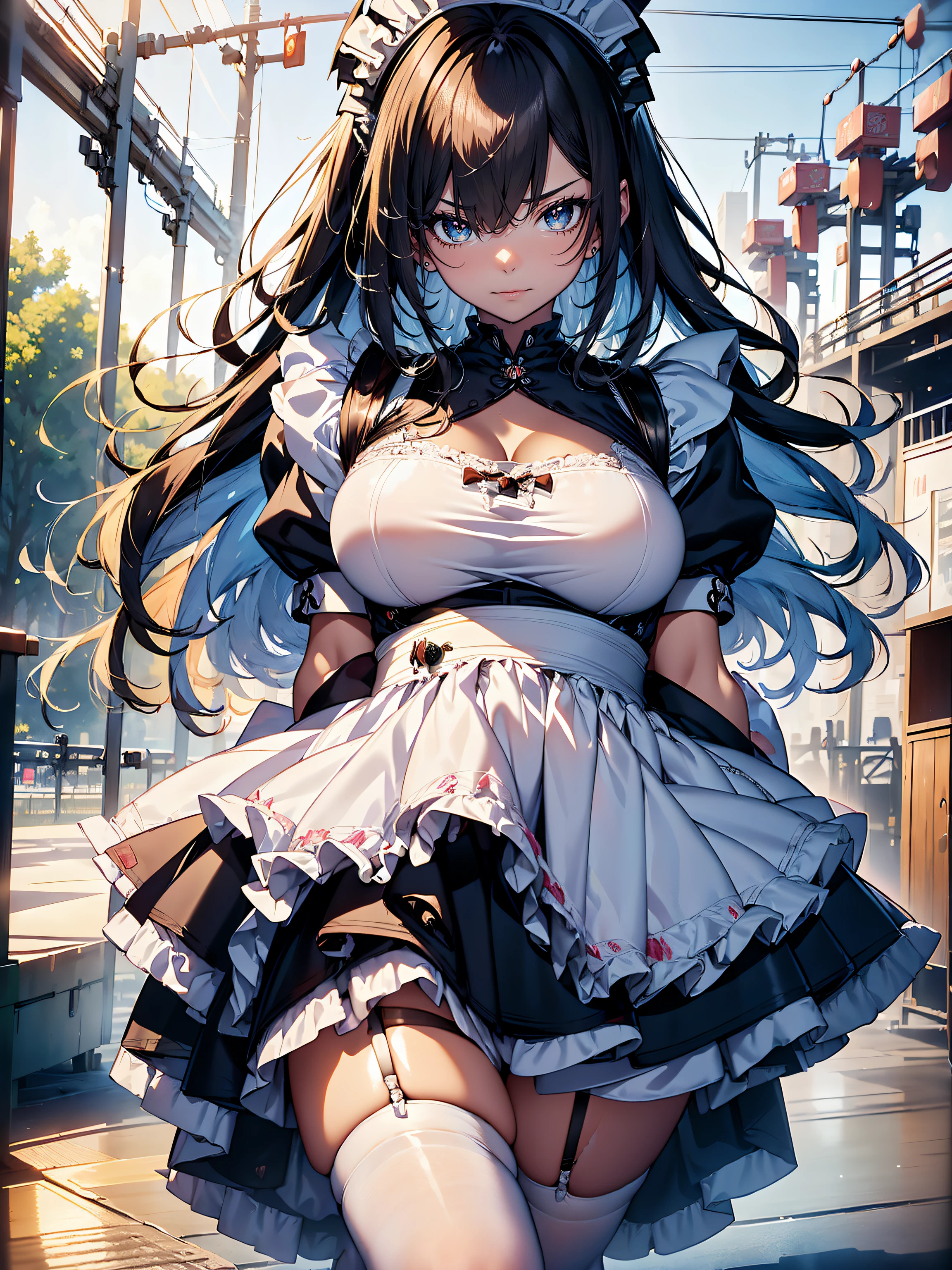 maid outfit Big breasts Black silk Big man Eight feet tall Restrained Restrained Male characteristics Huge breast clip Halter stockings Multiple people
