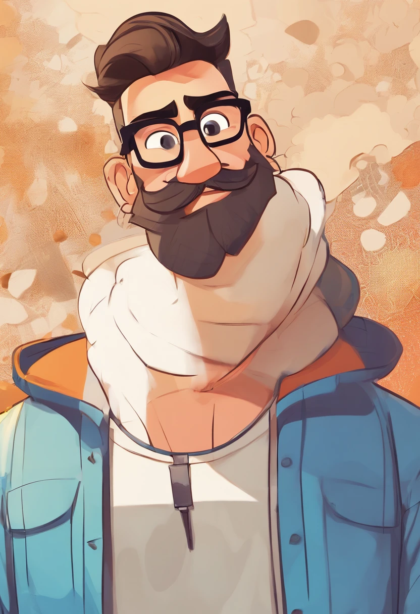Cartoon character, alone, of a man 40 years old, light brunette, with black glasses, bald, very short beard and mustache, a blue shirt, animation character, stylized character, animation style rendering, cartoon rendering keyshot, Cartoon character, Cartoon character, Stylized 3D rendering, Cartoon character rendering, cartoon character, Close up character, Character pose, (Pixar Style) (master piece:1.2) (Bokeh) (best quality) (detailed skin) (detailed texture) (4k) (clay) (Cinematic lighting) (sharp focus)