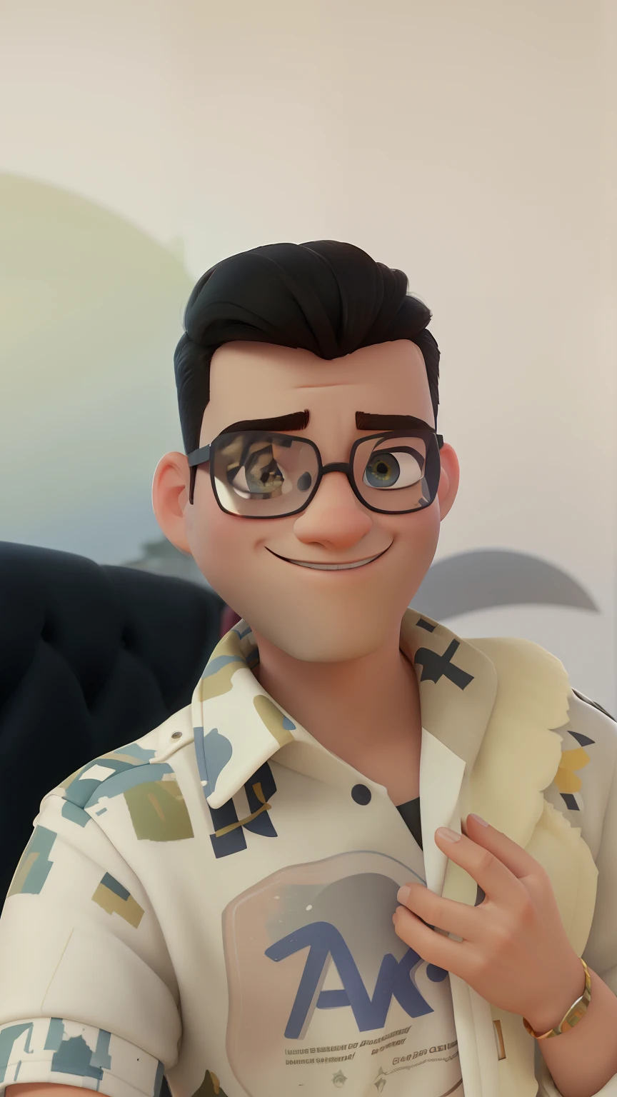 Um homem de 18 anos, with short military hair with gradient ,face de diamante, olhar rigoroso, e olhos castanhos, bespectacled. Stile pixar Disney personagem 3D.