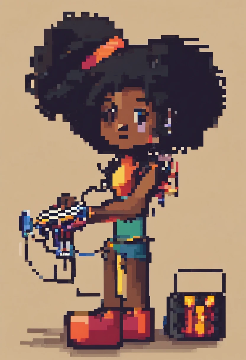 Mulher negra, cabelo curto afro, tocando saxofone