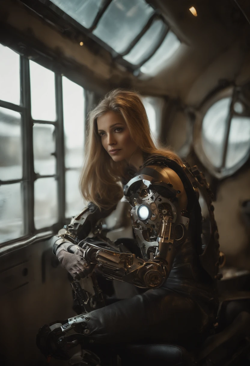 (foto de corpo inteiro:2), (One/Woman/Mechanicalgirl:1.8), (seios extremamente grandes:1.8), (the entire mechanical body:2), (with bionic armor:1.5), branco com engrenagens pretas, (She's inside a spaceship near the window seeing outer space:1.5), (ela tem cabelo liso roxo muito curto:1.2), (olhos azuis:1.2), (Gemendo:1.5), (corar:1.5), (is striking sensual poses for the viewer:1.5),    estilo anime, anime, 16k, alta qualidade, pele texturizada, UHD, Premiado