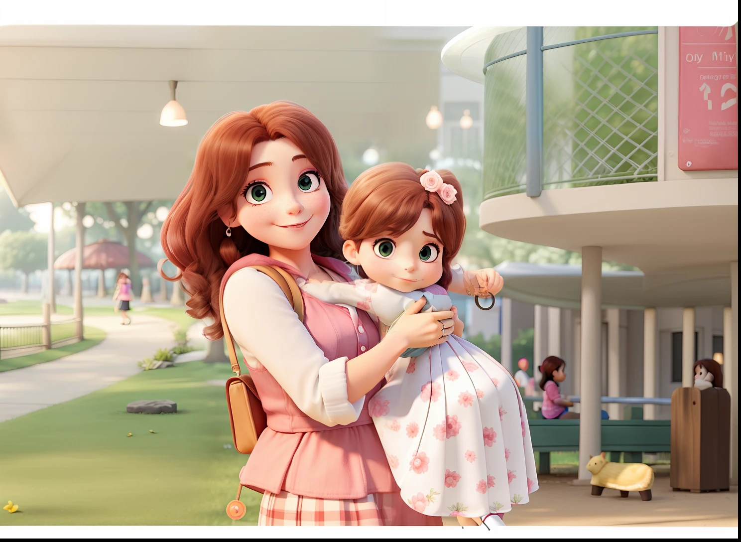 Mother and daughter in a park with daylight illuminating