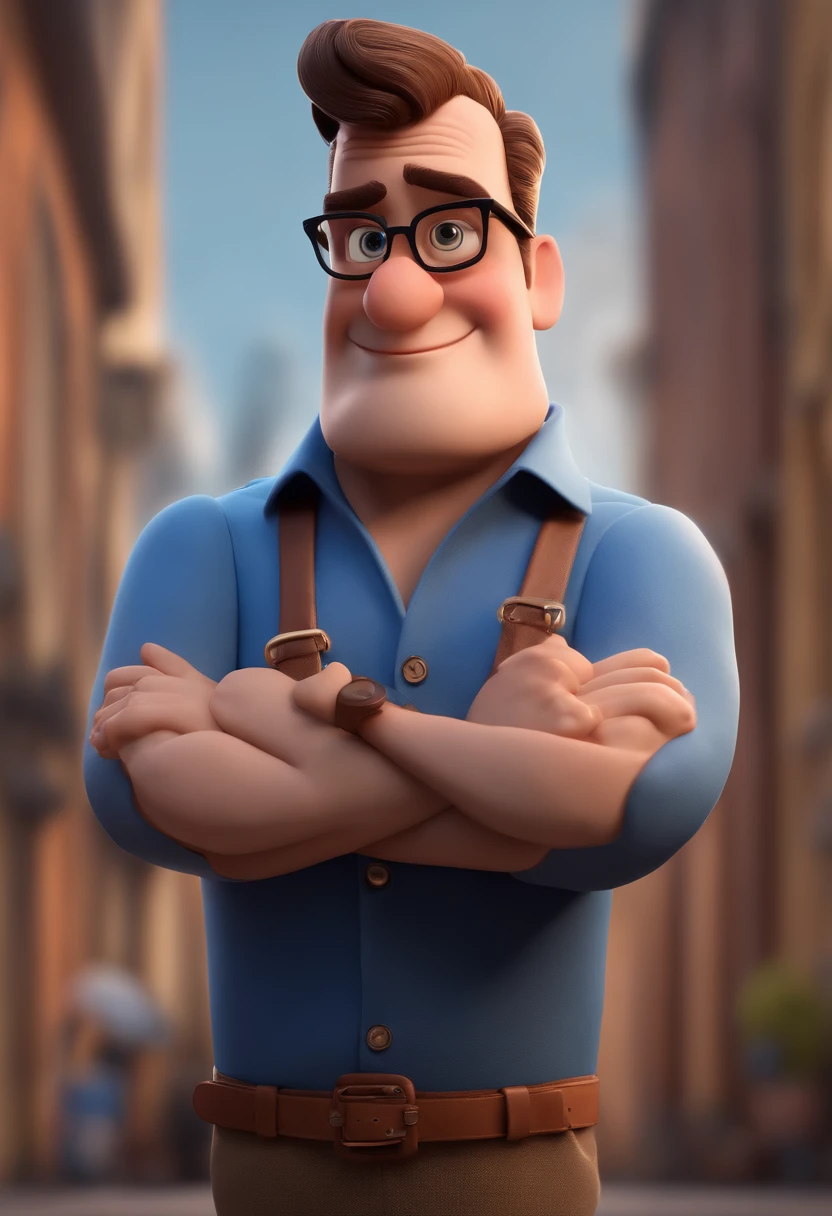 Cartoon character of a man with black glasses and a blue shirt, animation character, Caractere estilizado, animation style rendering, 3D estilizado, Arnold Maya render, 3 d render stylized, toon render keyshot, Personagem 3D, Personagem 3D, 3d rendering stylized, 3 d character render, personagem de desenho animado, Personagem de close up, Pose de personagem, (Estilo Pixar) (master part:1.2) (Bokeh) (best quality) (pele detalhada) (textura detalhada) (8k) (argila) (Cinematic lighting) (foco nítido