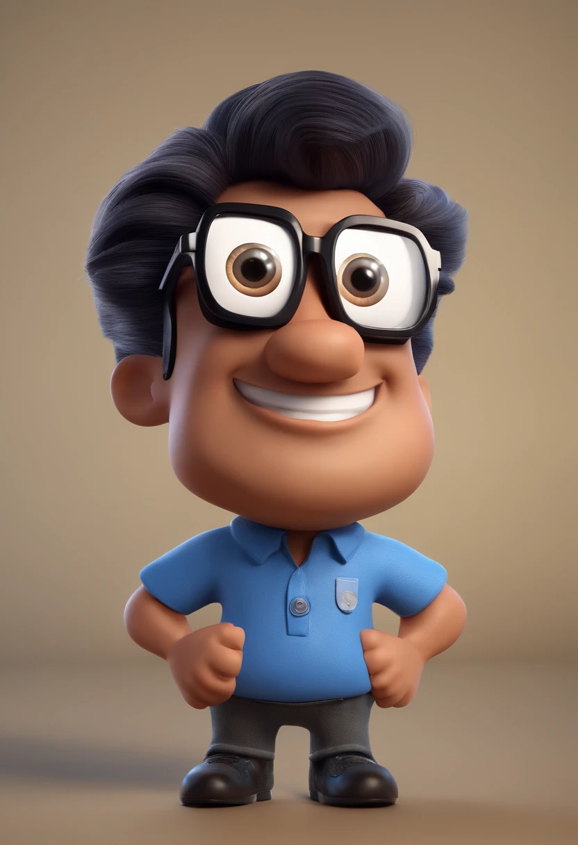 Cartoon character of a man with black glasses and a blue shirt, animation character, Caractere estilizado, animation style rendering, 3D estilizado, Arnold Maya render, 3 d render stylized, toon render keyshot, Personagem 3D, Personagem 3D, 3d rendering stylized, 3 d character render, personagem de desenho animado, Personagem de close up, Pose de personagem, (Estilo Pixar) (master part:1.2) (Bokeh) (best quality) (pele detalhada) (textura detalhada) (8k) (argila) (Cinematic lighting) (foco nítido