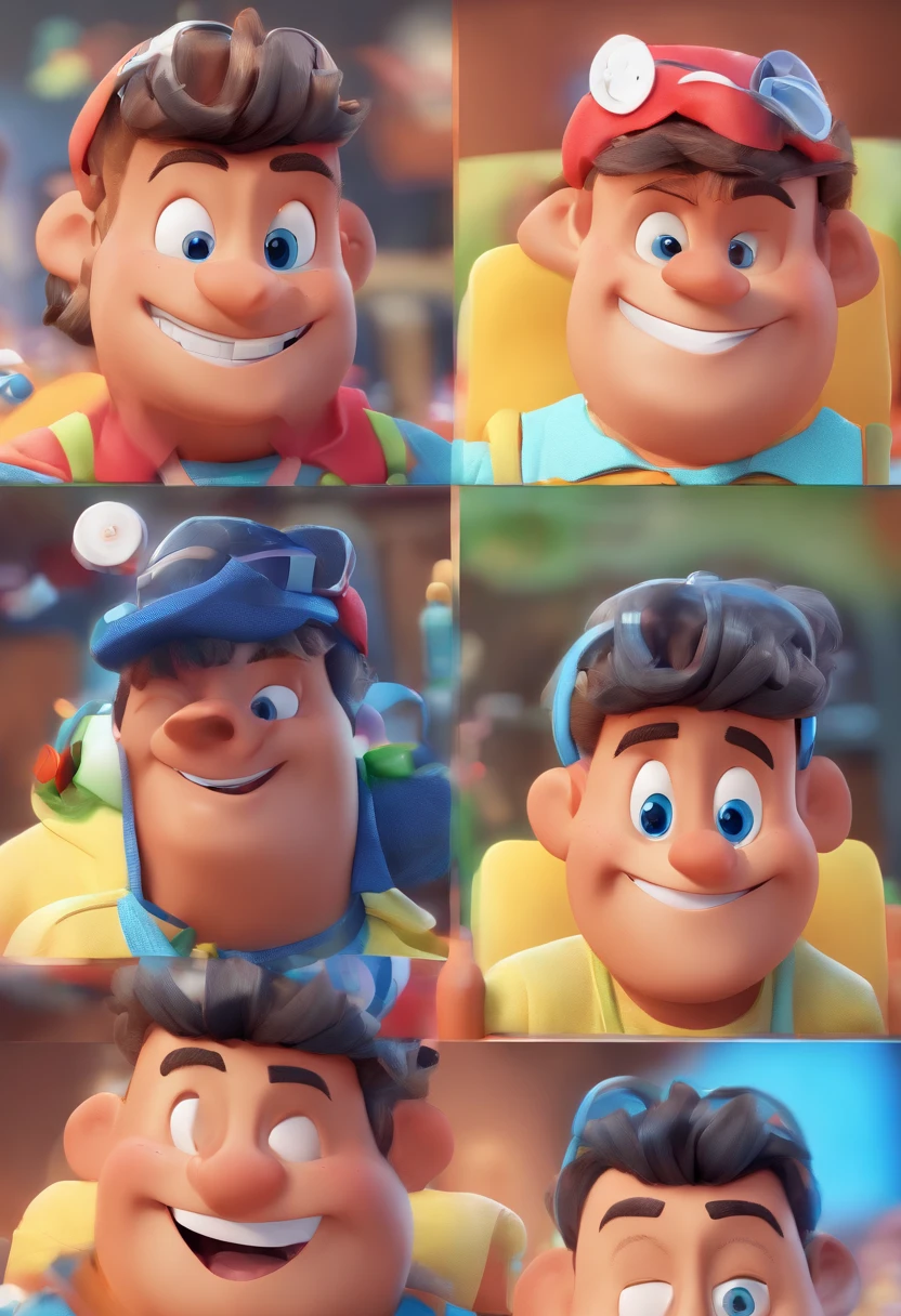 Smiling Man Illustration, sorriso insano, Homem de pele marrom com um sorriso gigante, happily smiling at the camera, sorriso atrevido, he's smiling, sorriso muito grande, Macho sorridente, foto de perfil headshot, rindo sorriso enorme, desenhando no estilo de Arte 3D, c4d, fundo de cor branco puro, estilo disney, estilo pixar render ilustracao Super Detalhe, 8k