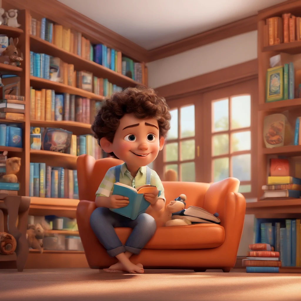 fundo branco, pixar desenhos animados 3D, homem lendo um livro, ::estilo pixar cartoon
