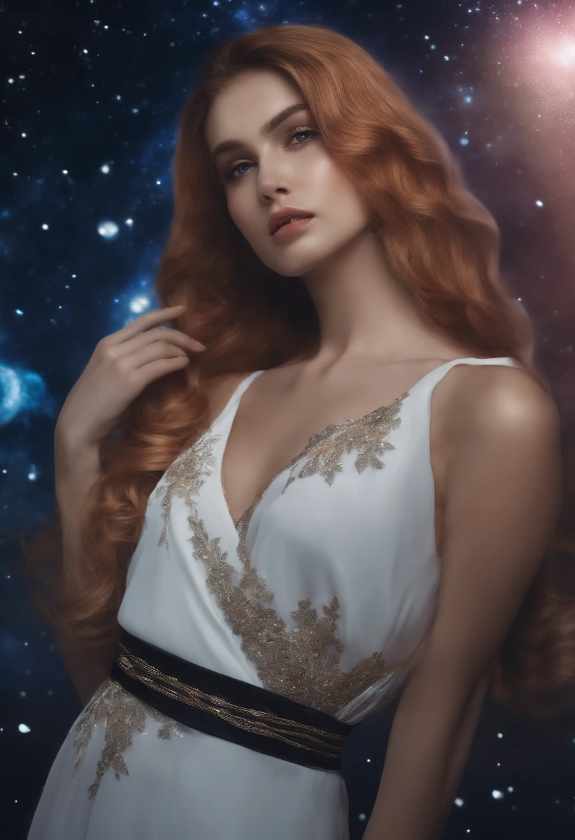 uma mulher bonita jovem, Cosmos,muito_Longas_Hair, 1girl, Cosmos, sozinho, Branco_armadura,best quality, ultra high-resolution,tokyo fashion,