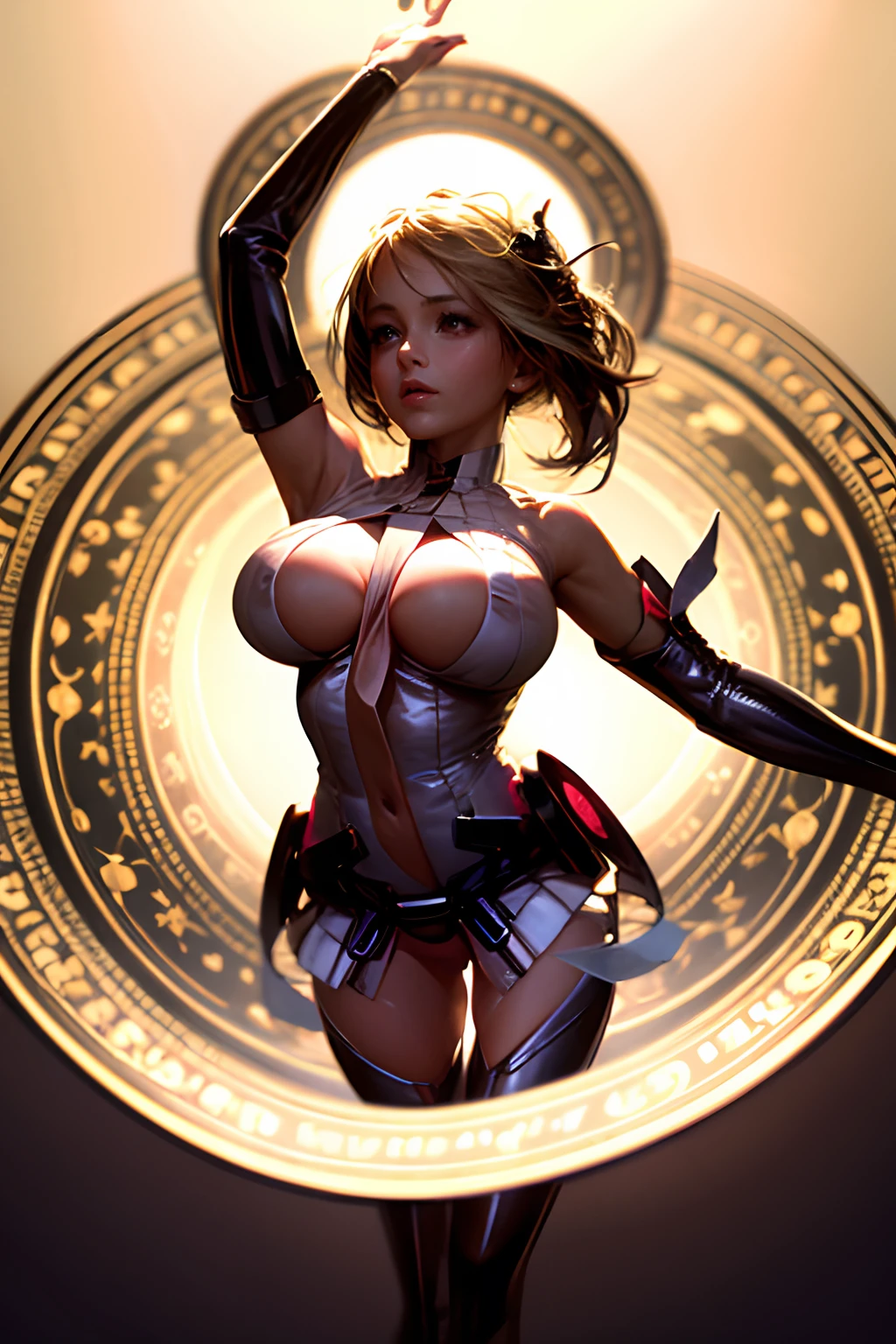 (Obra maestra:1.2), (La mejor calidad:1.2), Perfect lighting, Chica Maga Oscura lanzando un hechizo, flotando en el aire, Levitating over a magic circle , Portal re Circle, tetas grandes, escote abierto, fondo de magia. Corazones en elcon alas de Fondo. Pose sejustiva y sexy