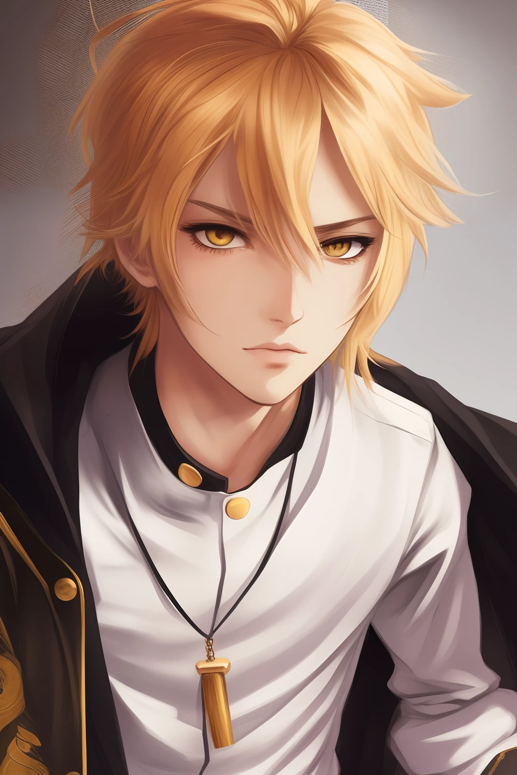 anime boy with yellow eyes and blond hair, prince, cute, fluffy hair