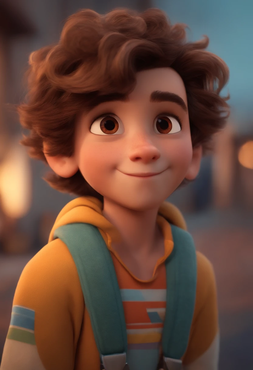 Image of a boy for a story in a YouTube video in Pixar format, He's the little allabester, He's the class leader, He's outgoing, Playful and gets up for a lot of things, cabelo curto