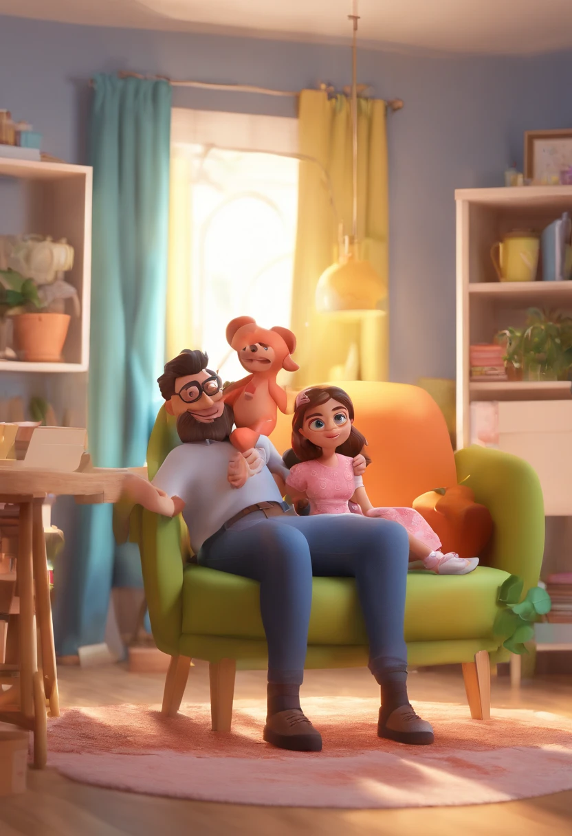 Estilo Pixar: The adult man holding a female  on his lap