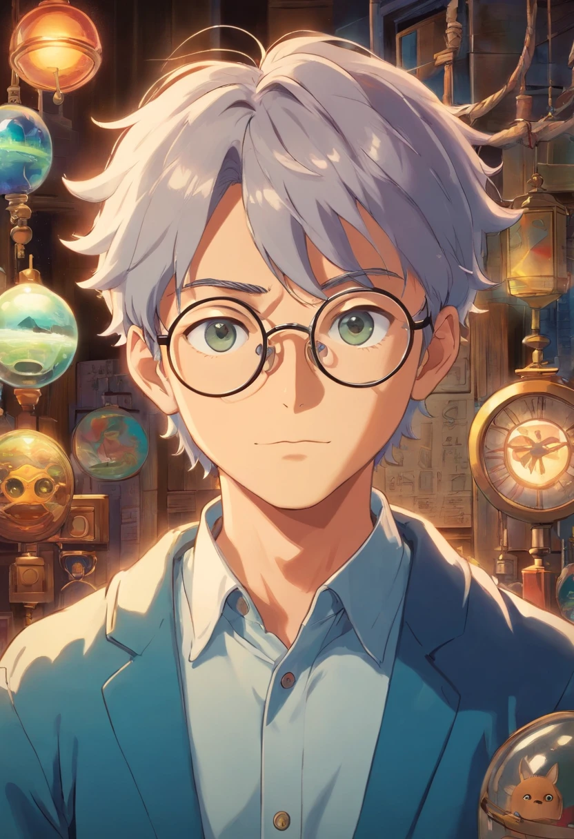 menino,With eye Glasses,fundo escuro,cabelos azuis,Jogador louco