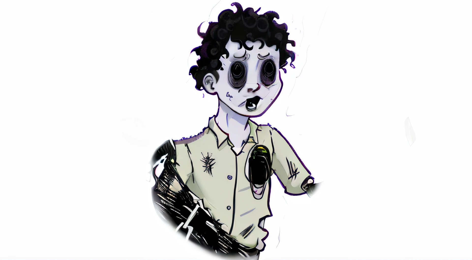 a cartoon image of a man with a microphone and a tie, still from animated horror movie, indie video game horror, jamie hewlett art, tim burton supersampled, stylized digital illustration, art in the style of joshy sly, eraserhead, personal computer horror, [ horror game ], horror game graphics, videogame still, petscop
