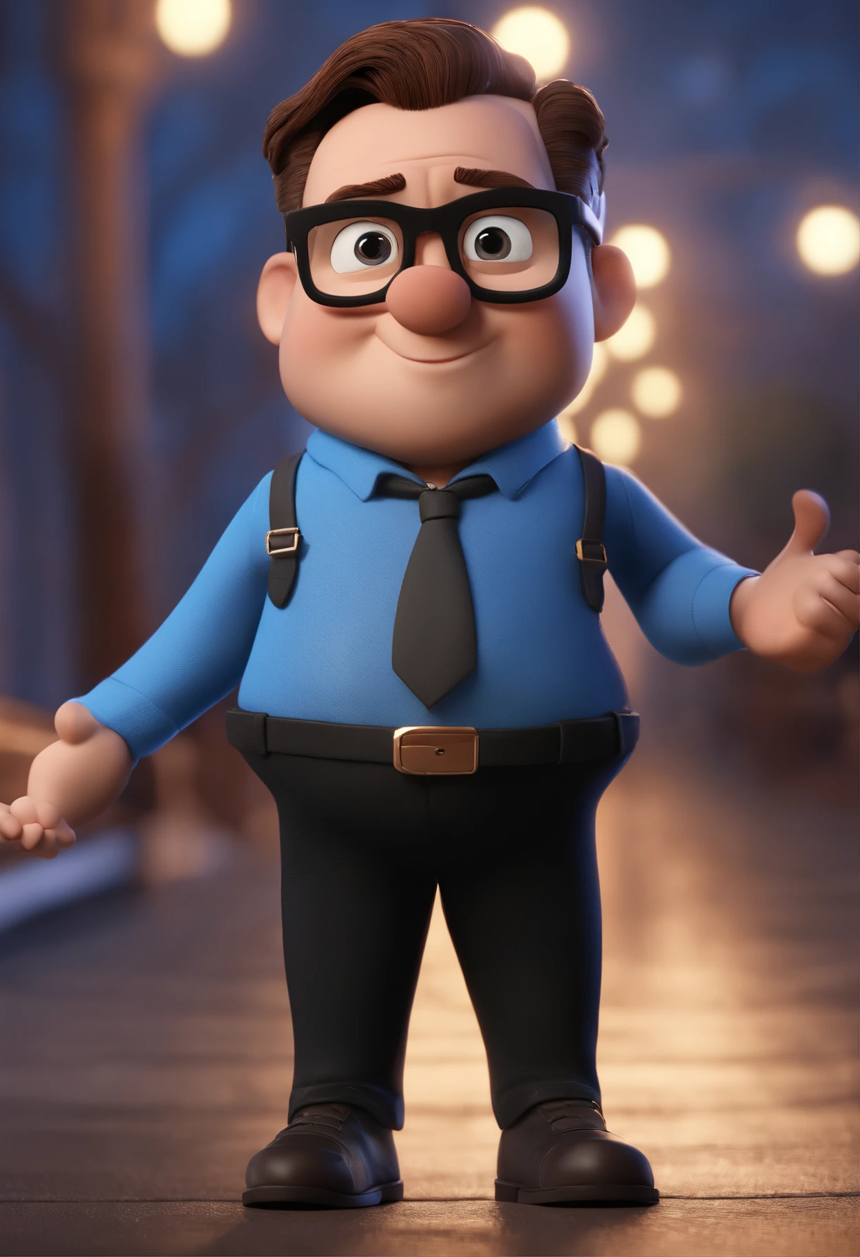 Cartoon character of a man wearing black glasses and a blue shirt, an animated character, stylized character, animation style render, Stylized 3 D, arnold maya render, 3 d render stylized, toon render keyshot, 3d character, 3 d character, stylized 3d render, 3 d character render, cartoon character, close up character, character posing,  (Pixar style) (Masterpiece:1.2) (Bokeh) (Best quality) (Detailed skin) (Detailed texture) (8K) (Clay) (Cinematic lighting) (Sharp focus