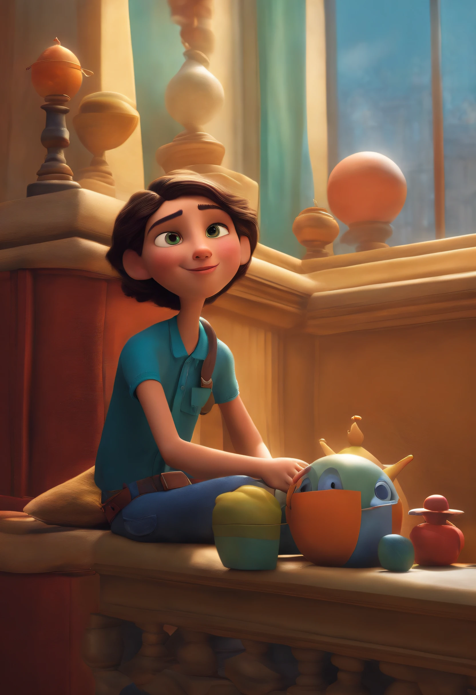 A Dream Architect Inspired by Pixar Animation, de perto. The character takes center stage with captivating facial expressions, oferecendo um toque de irrealidade