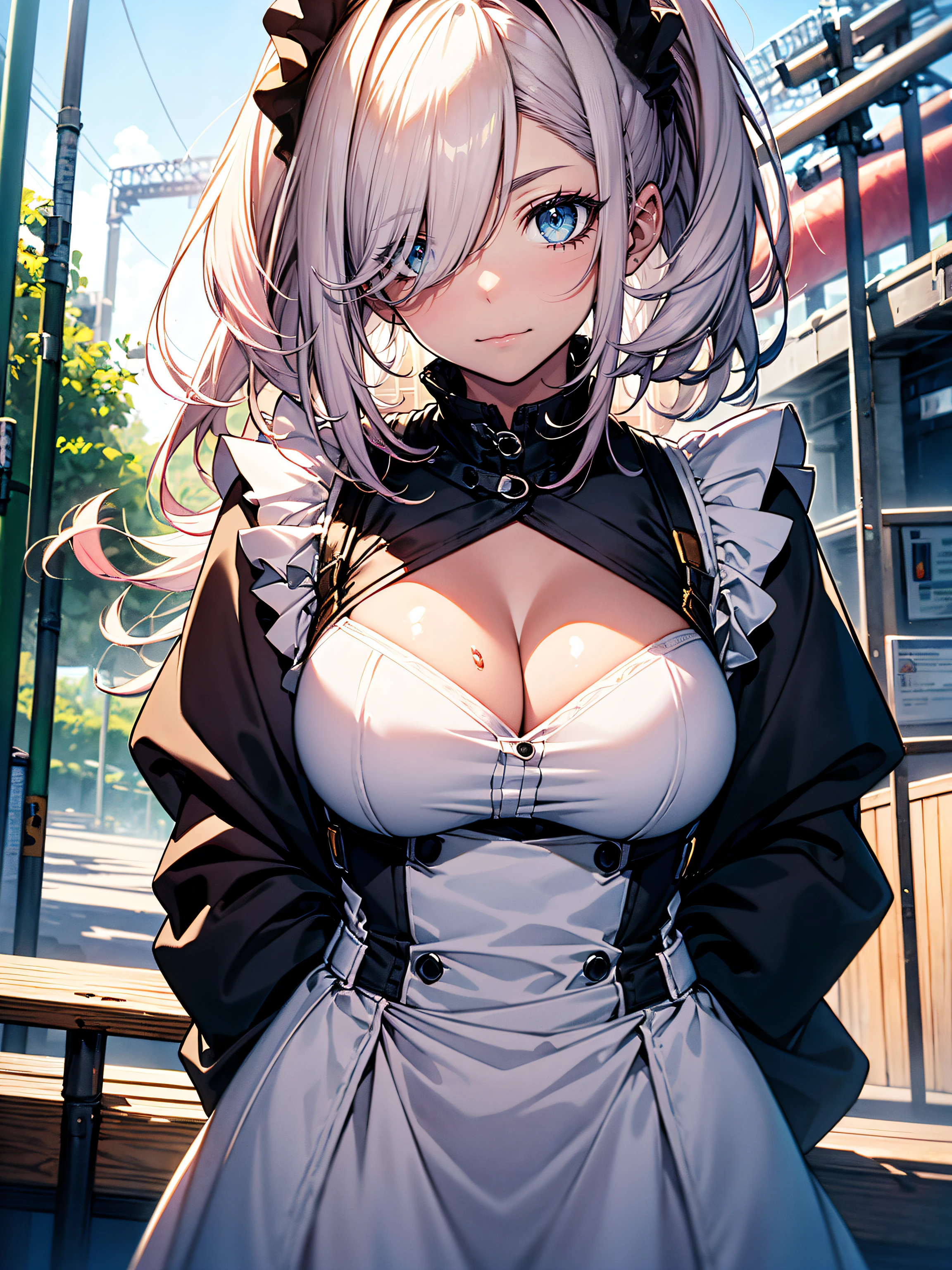 (({Pink|Red|Blue|Green|Purple|Gray} maid clothes)),hiquality, hight resolution, ultra-detailliert, high-level image quality, hightquality, anime illustrated, (finely detailed beautiful eye: 1.2), Detailed eye depiction, (finely detailed  eyes and detailed face:1.3), (extremely details CG, Best Shadow:1.1), Depth of field and blur, (Perfect Detail: 1.1) , digitial illustration, Enamel Art, Center, Watercolor painting, art  stations, concept-art, character sheets, Lightning Wave, beautiful anime watercolors, Vibrant colors, Sharp Focus, art by:hyung tae kim, Fine detail, intricate detailes, Curvaceous body, Detailed eye depiction, Vibrant colors,((Nervous look before riding a roller coaster))