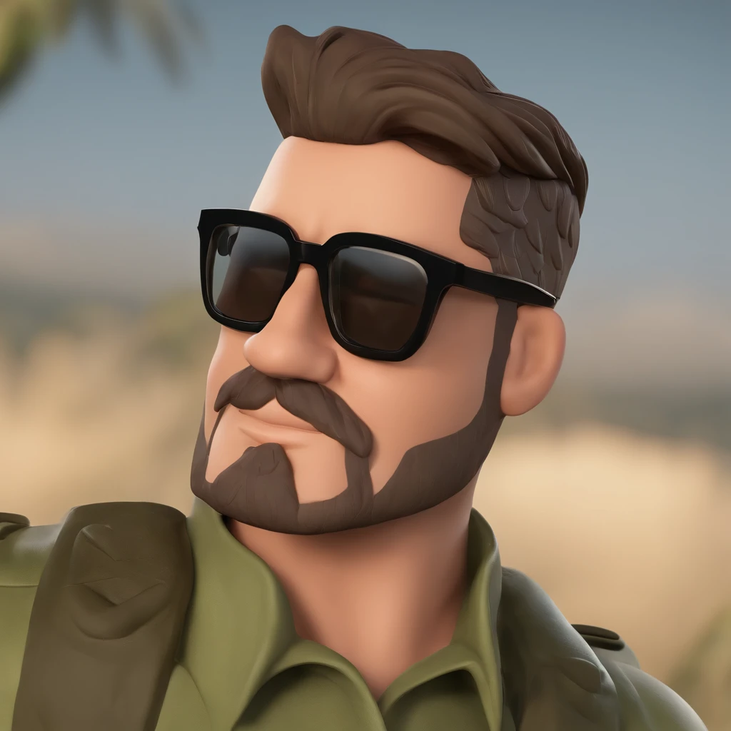 Cartoon character of a man with glasses and a camouflage shirt, cabelo curto liso, bonnet, Com barba grisalha ,  observando pssaros com lente grande teleobjetiva,  numa floresta, feliz , animation character, Caractere estilizado, animation style rendering, 3D estilizado, 3 d render stylized, toon render keyshot, Personagem 3D, Personagem 3D, 3d rendering stylized, 3 d character render, personagem de desenho animado, (melhor qualidade) (pele detalhada) (textura detalhada) (8k) (argila) (Cinematic lighting) (foco nítido, observando passaros com lente zoom