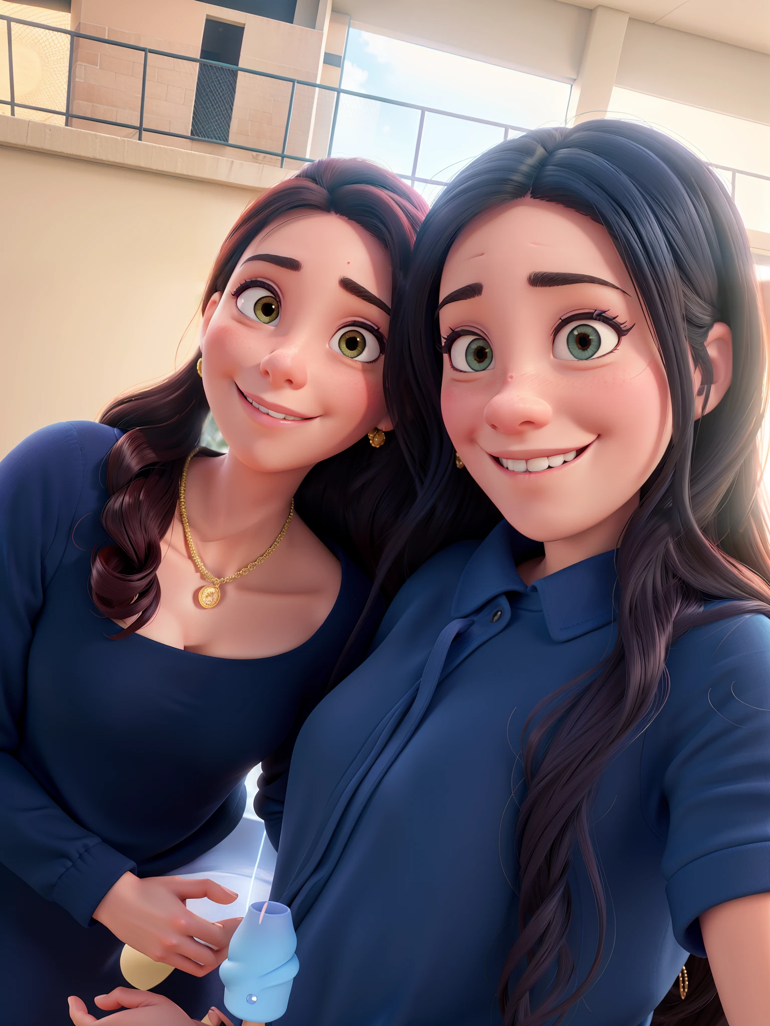 there are two women that are posing for a picture together, imagem de perfil, foto do perfil, foto de perfil, duas mulheres, Alanis Guillen, modelagem para dulce e gabanna, imagem de qualidade muito baixa, Fotografia tirada em 2 0 2 0, sisters, taken in the early 2020s, foto de perfil headshot, both smiling for the camera, Duas meninas com rosto rosados