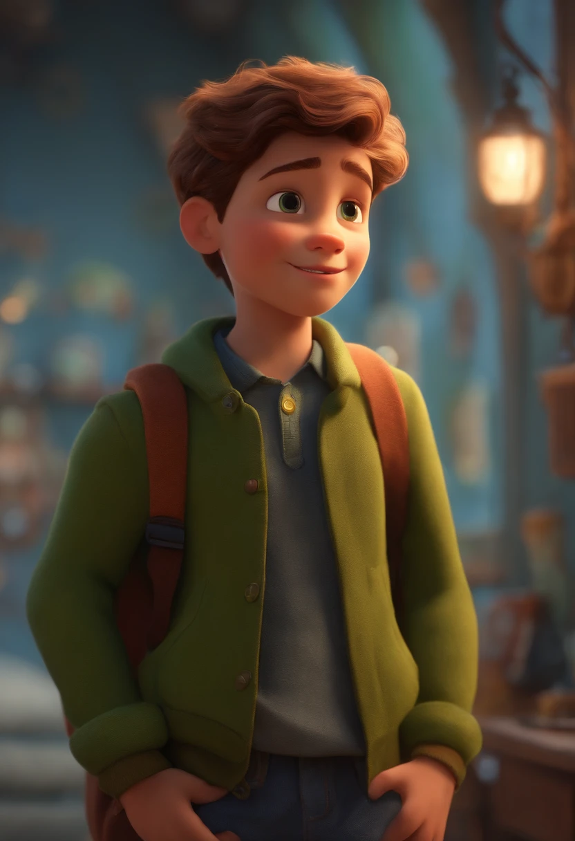 Image of a boy for a story in a YouTube video in Pixar format, He's the allabester, He's the class leader, He's outgoing, Playful and gets up for a lot of things