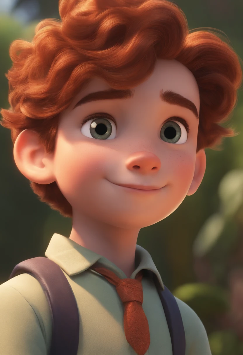 Image of a boy for a story in a YouTube video in Pixar format, He's the allabester, He's the class leader, He's outgoing, Playful and gets up for a lot of things, cabelo curto