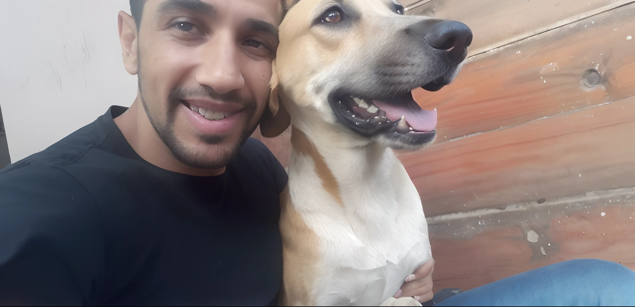 There is a man and a dog who are sitting together, selfie of a dog, with his hyperactive little dog, with stray dogs, imagem de perfil, Ghutra e Egal, foto do perfil, Diego 5, 2 9 anos, 2 7 anos, Directed by: Nandor Soldier, 2 8 anos, pet animal, 2 3 anos