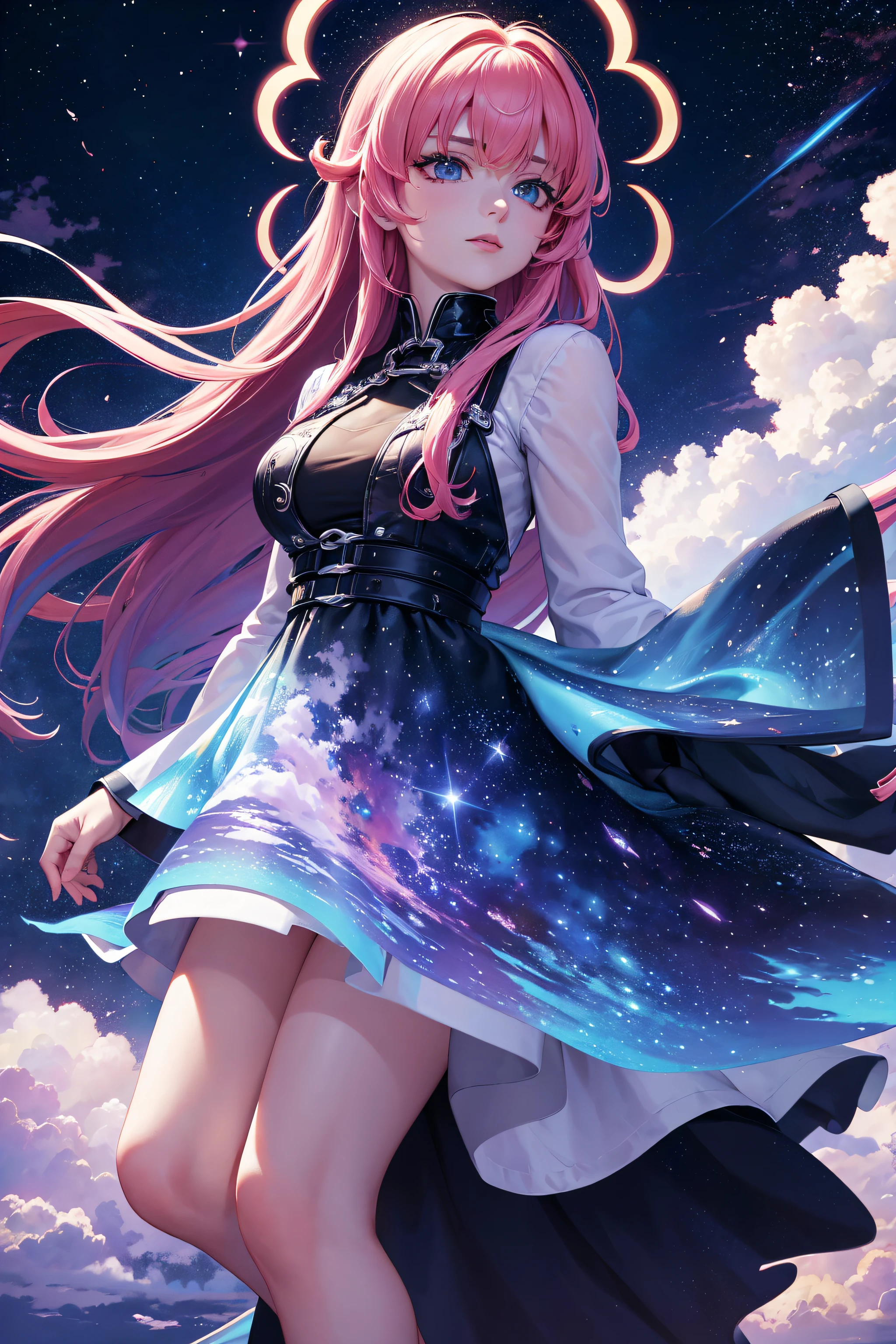 (Solo) Incredible and spectacular cloud figure Sophie Turner emergency scene in cosmic clouds, Chain of fractal nebulae, cosmic, Celestial, cosmic, A vibrant and vivid entity, whirly, Spinning, unreal, High contrast, Symbolism, magical, mistic, mistic, Hyper-realistic, Supersaturation, Colorful, 8K