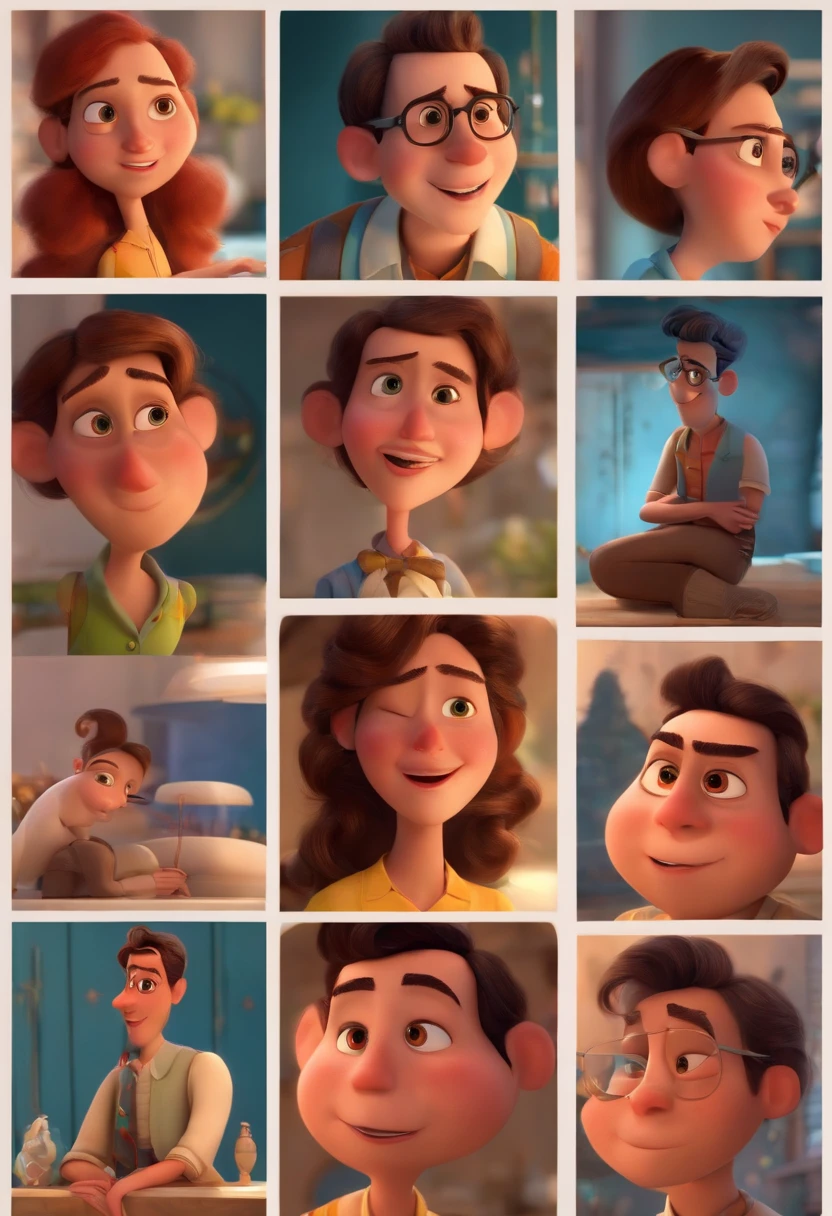 A Dream Architect Inspired by Pixar Animation, de perto. Facial expressions are captivating, com um toque de irrealidade.
