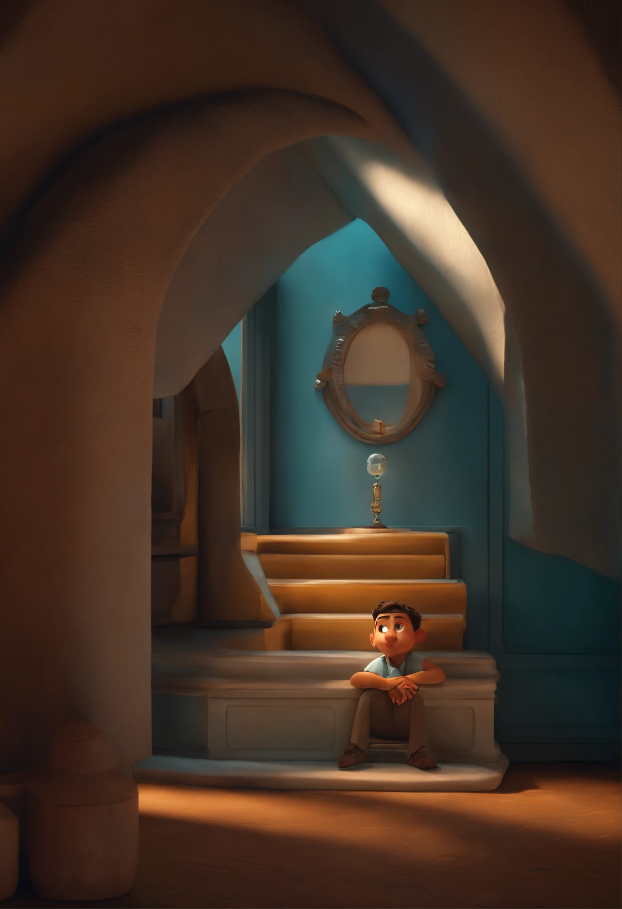A Dream Architect Inspired by Pixar Animation, de perto. Facial expressions are captivating, com um toque de irrealidade.