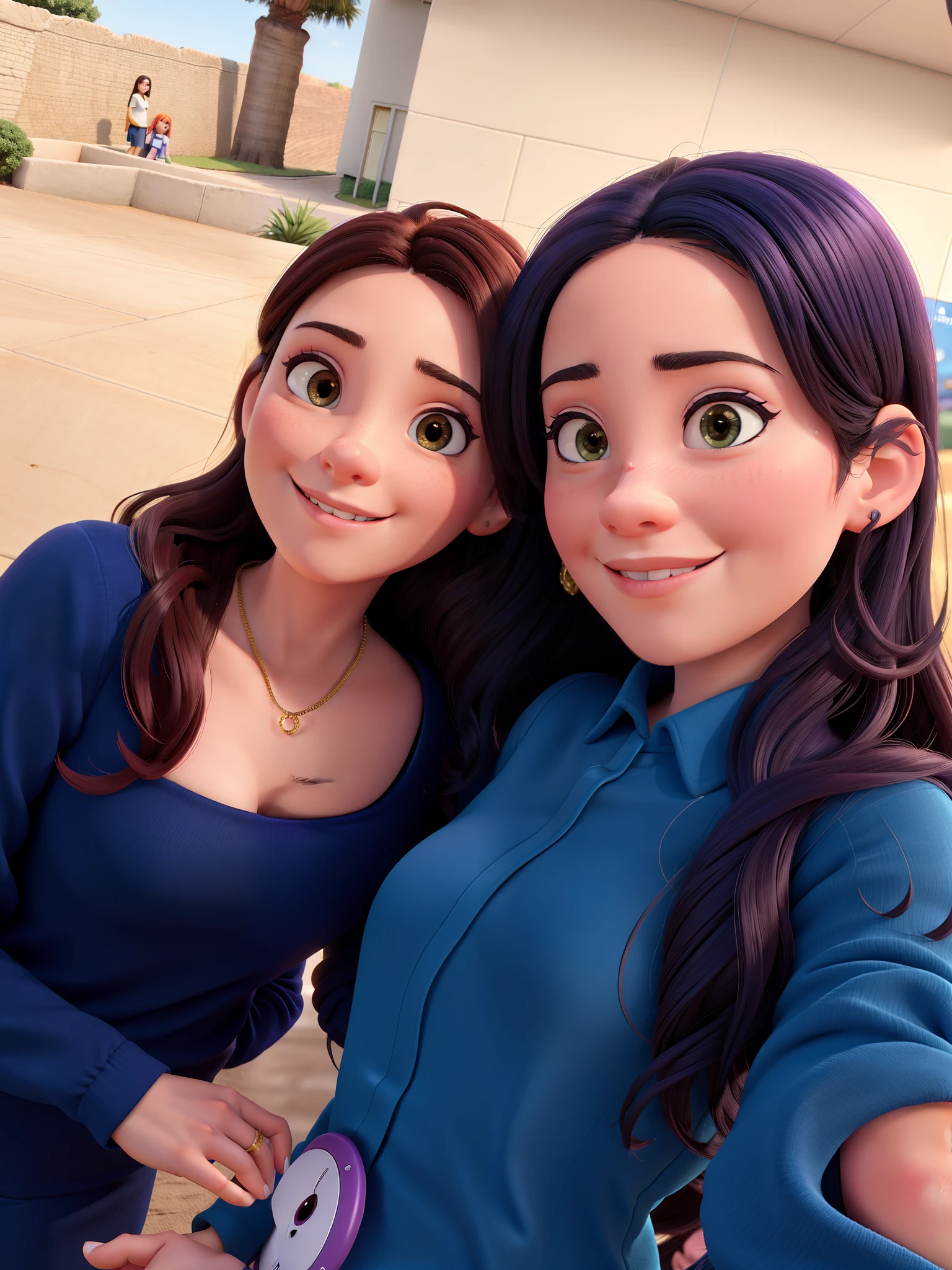 there are two women that are posing for a picture together, imagem de perfil, foto do perfil, foto de perfil, duas mulheres, Alanis Guillen, modelagem para dulce e gabanna, imagem de qualidade muito baixa, Fotografia tirada em 2 0 2 0, sisters, taken in the early 2020s, foto de perfil headshot, both smiling for the camera, Duas s com rosto rosados, narizes pequenos e olhos castanhos