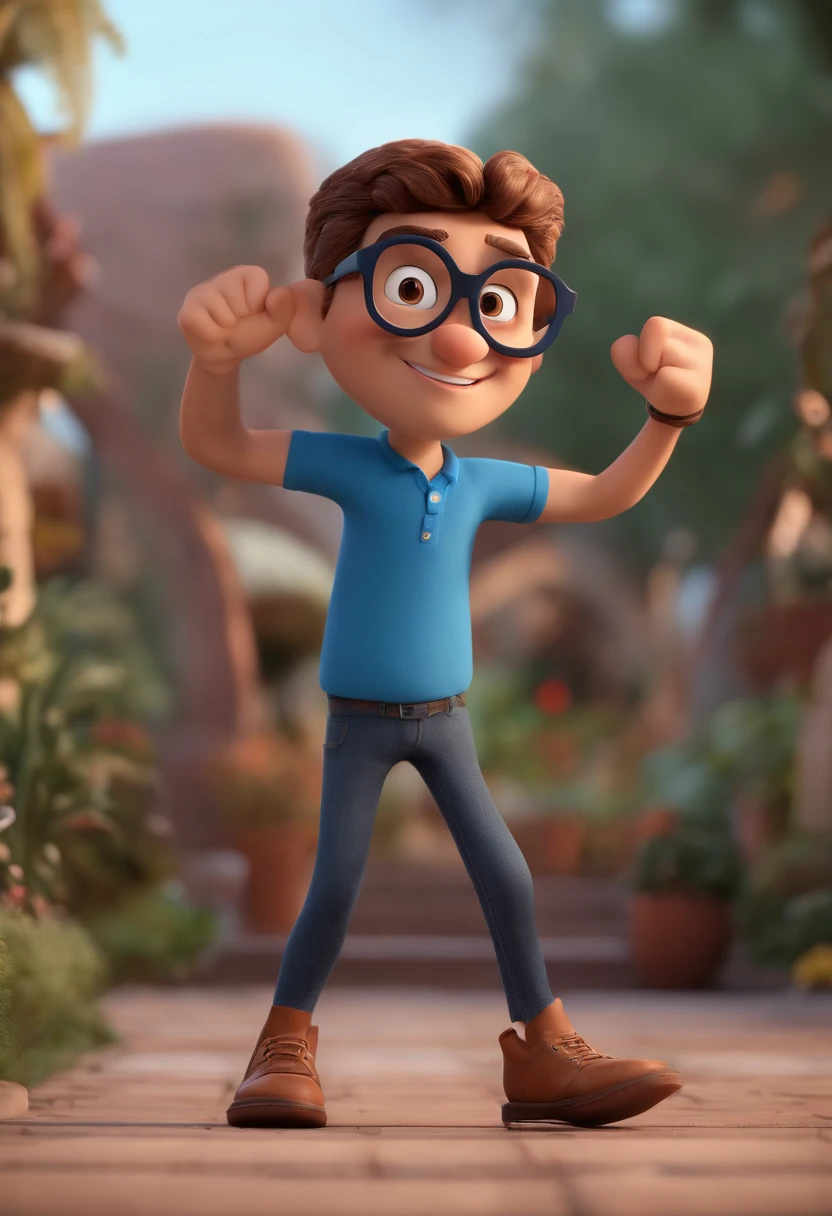 Cartoon character of a man with black glasses and a blue shirt, animation character, Caractere estilizado, animation style rendering, 3D estilizado, Arnold Maya render, 3 d render stylized, toon render keyshot, Personagem 3D, Personagem 3D, 3d rendering stylized, 3 d character render, personagem de desenho animado, Personagem de close up, Pose de personagem, (Estilo Pixar) (master part:1.2) (Bokeh) (best quality) (pele detalhada) (textura detalhada) (8k) (argila) (Cinematic lighting) (foco nítido