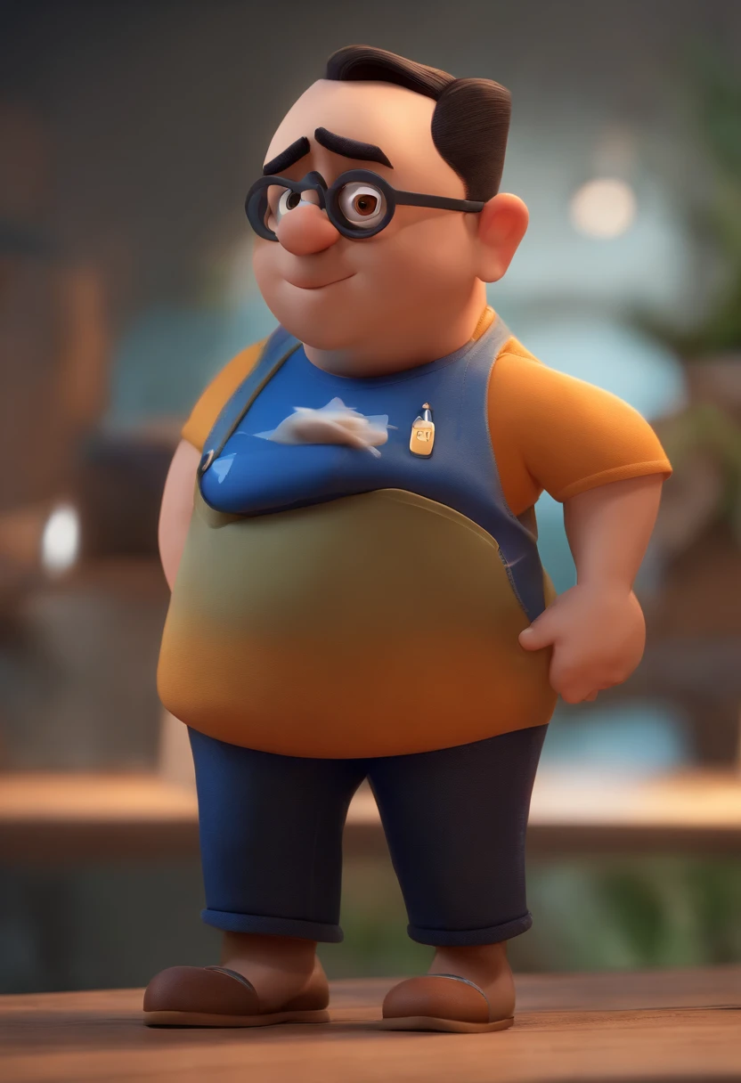 Cartoon character of a man wearing black glasses and a blue shirt, um personagem animado, Caractere estilizado, animation style rendering, 3D estilizado, Arnold Maya render, 3 d render stylized, toon render keyshot, Personagem 3D, Personagem 3D, 3d rendering stylized, 3 d character render, personagem de desenho animado, Personagem de close up, Pose de personagem, (Estilo Pixar) (master part:1.2) (Bokeh) (best quality) (pele detalhada) (textura detalhada) (8k) (argila) (Cinematic lighting) (foco nítido，Senta e vaza a parte superior do corpo