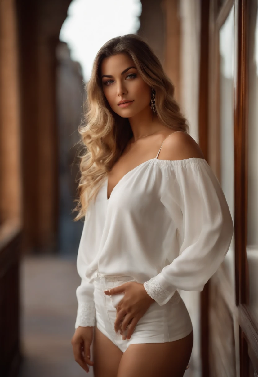 profissional, (4K Photo:1.1) por (Jeremy Lipking:0.3), (Dittmann Anna:0.3), (Marcos Ariano:0.3), (foco nítido:1.3), High detail, Usando (camisa decotada molhada :1.2), Rosto bonito e detalhado, olhos de cristal, longos cabelos loiros, (mulher jovem atraente:1.3), (sedutor:1.1), (Corar:1.1), Forma do corpo da ampulheta, grandes seios grandes redondos, quadris largos, bunda grande, tatuagem na perna, uma fita fina amarrada na coxa esquerda, boca aberta, sexy, olhar obsceno, olhar sensuale sexy, muito atraente sexualmente, corpo de atleta, Deusa loira, roupa apertada, traje apertado, sorrindo sedutoramente, cara bonita, perfeita de cabelos brancos, Pose deitada, sorriso bonito e sedutor, menina bonita, good young girl, beautiful angle, pose sexual atraente, menina bonite sexy, uma loira linda, imagem de corpo inteiro, corpo inteiro, Tiro de corpo inteiro, usando saia branca levemente transparente e botas