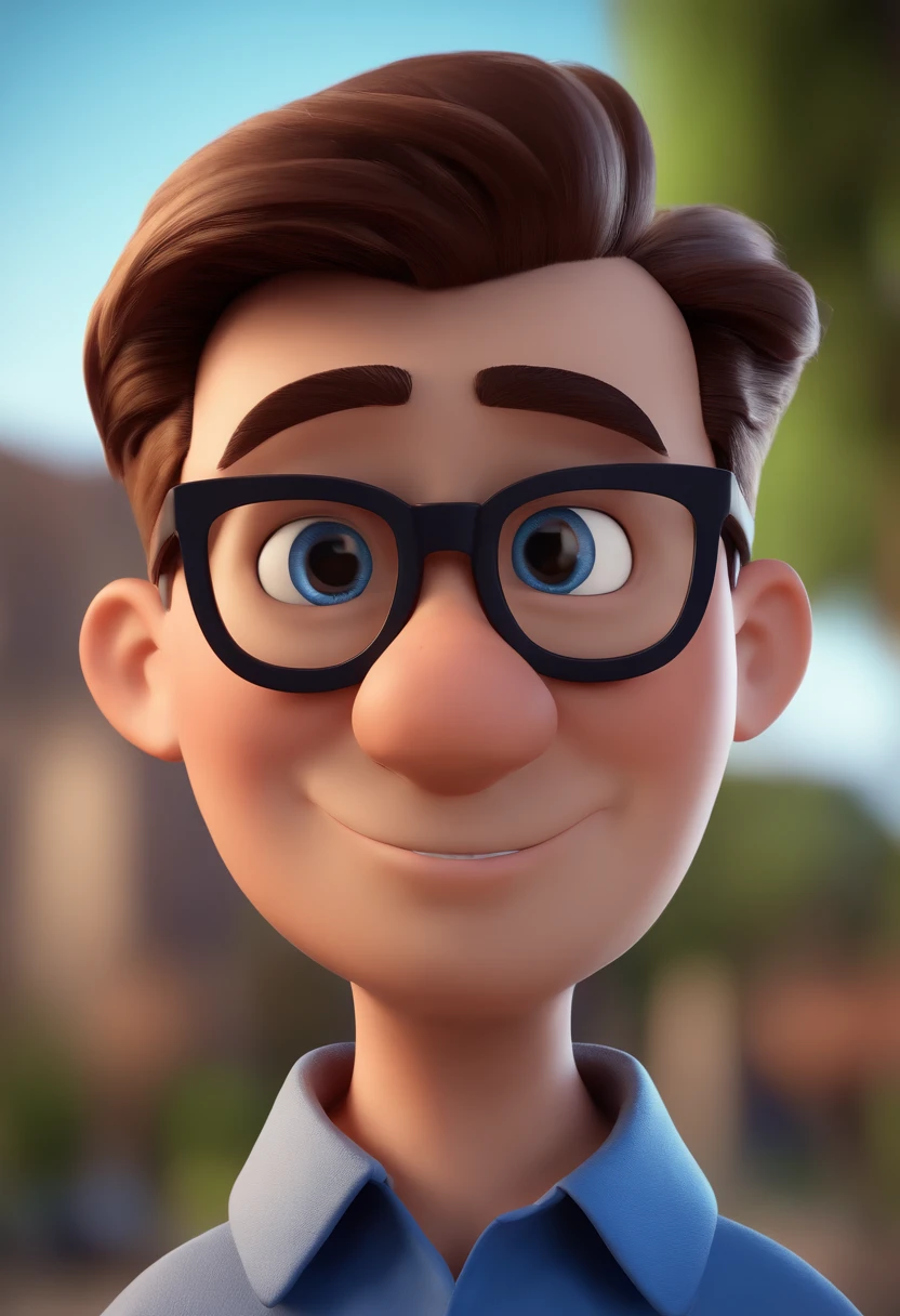 Cartoon character of a man with black glasses and a blue shirt, animation character, Caractere estilizado, animation style rendering, 3D estilizado, Arnold Maya render, 3 d render stylized, toon render keyshot, Personagem 3D, Personagem 3D, 3d rendering stylized, 3 d character render, personagem de desenho animado, Personagem de close up, Pose de personagem, (Estilo Pixar) (master part:1.2) (Bokeh) (best quality) (pele detalhada) (textura detalhada) (8k) (argila) (Cinematic lighting) (foco nítido