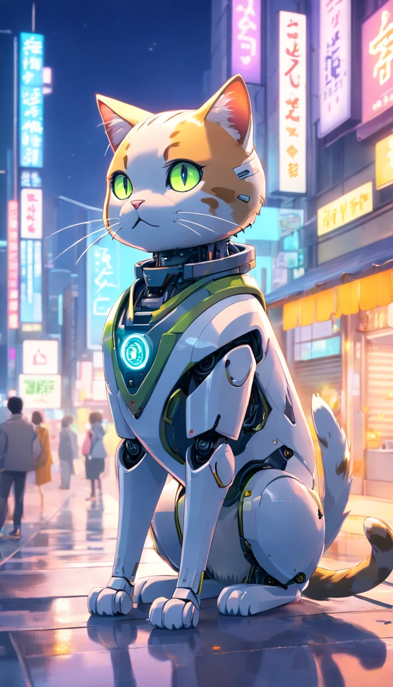 (((robotic cat))), (estilo de brinquedo da caixa cega:1.2), (tiro de corpo inteiro) , 1 Transparente,Behind him is a cute transparent robot cat, Mech transparente, Capacete requintado:1.2, Glasses:1.2, Cyberpunk, brilho sonhador, luminous neon lights, limpo, fundo branco, ( global ilumination, Traching de raias, HDR, unreal render,Reasonable design, alto detalhe, master part, best quality, hiper HD, Cinematic lighting), ((robot cat))